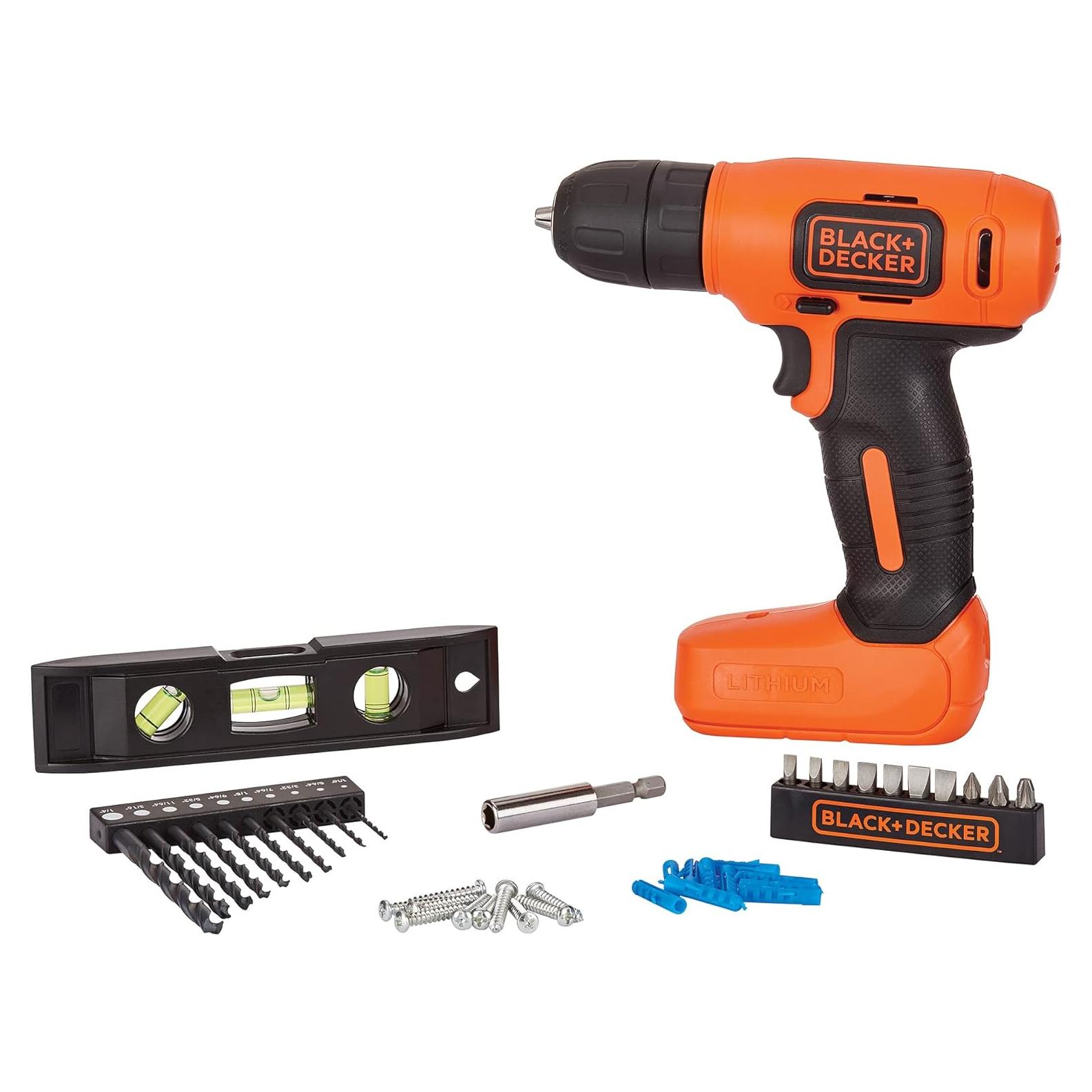 BLACK+DECKER 8V MAX* Cordless Drill + 43 pc. Home Decor Project Kit (BDCD8HDPK)