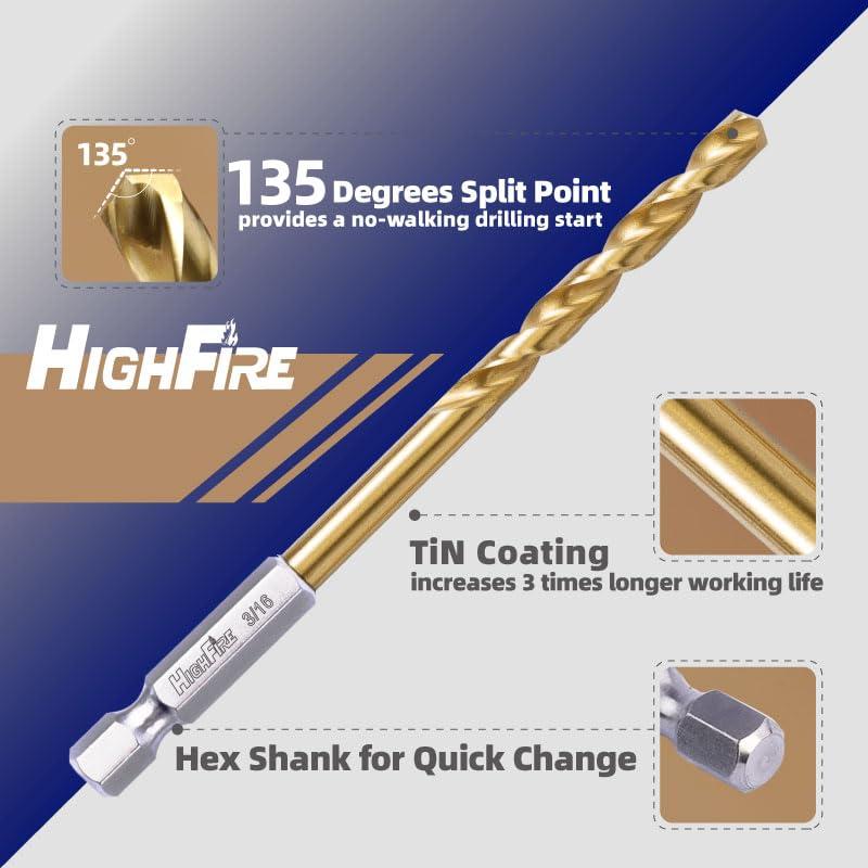 Juego de Brocas Hexagonales 1/4" (6.4mm) Titanio HIGHFIRE - 6 Piezas