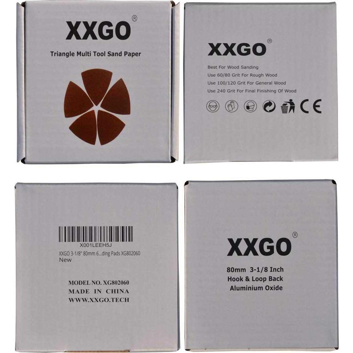 XXGO 3-1/8" 80mm 60 Pcs 60 Grits Triangular Hook & Loop Abrasive Multi Tool Sandpaper for Wood Sanding Fit 3-1/8 Inch Oscillating Multi Tool Sanding Pads XG802060