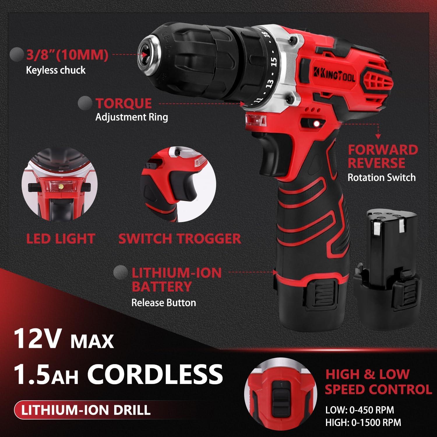 Kit de herramientas KingTool 276 piezas con taladro 12V