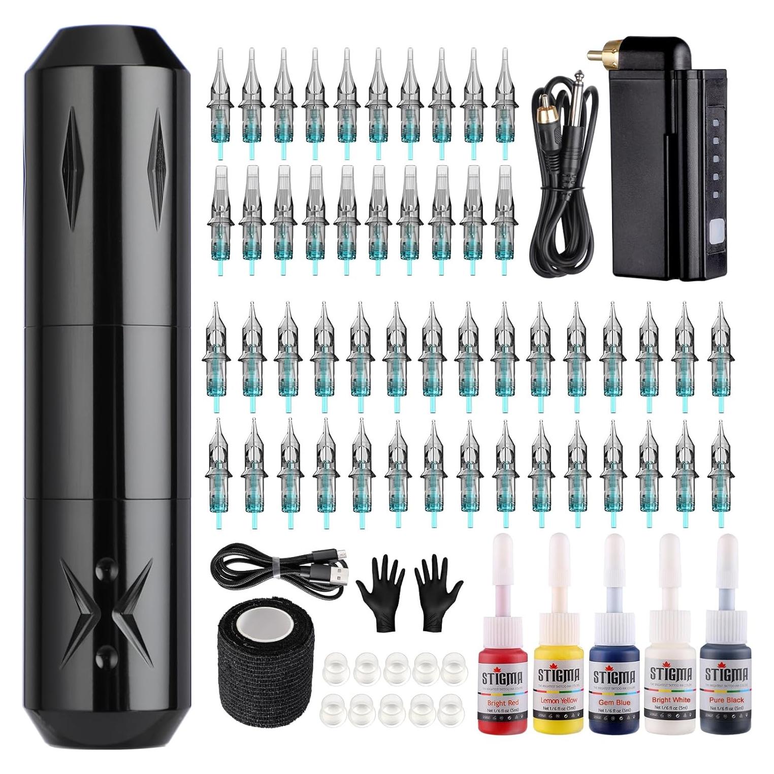 Kit de Tatuaje Inalámbrico STIGMA con 50 Agujas y Tinta