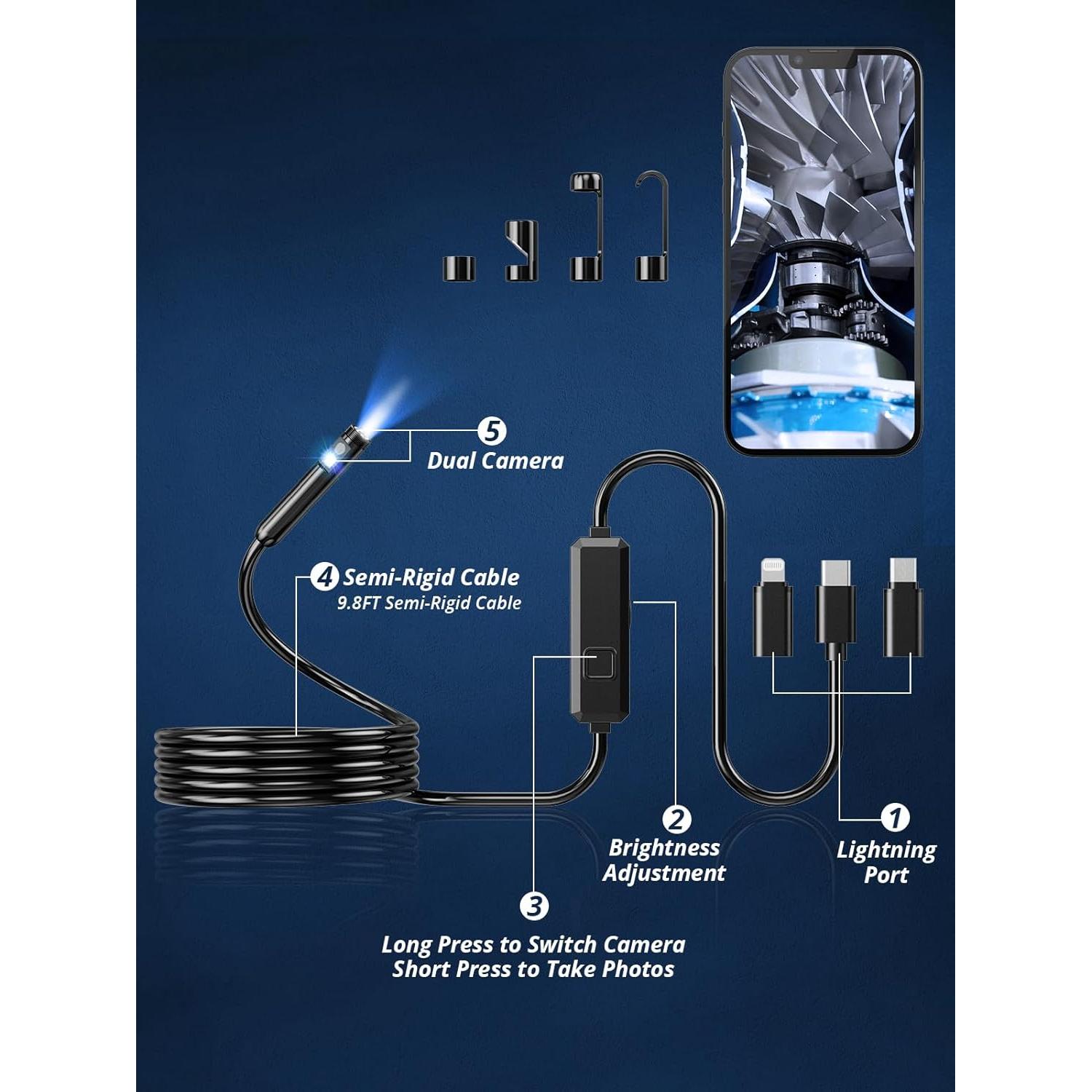 Cámara Endoscópica Acoath 1920P HD Doble Lente 3m IP67