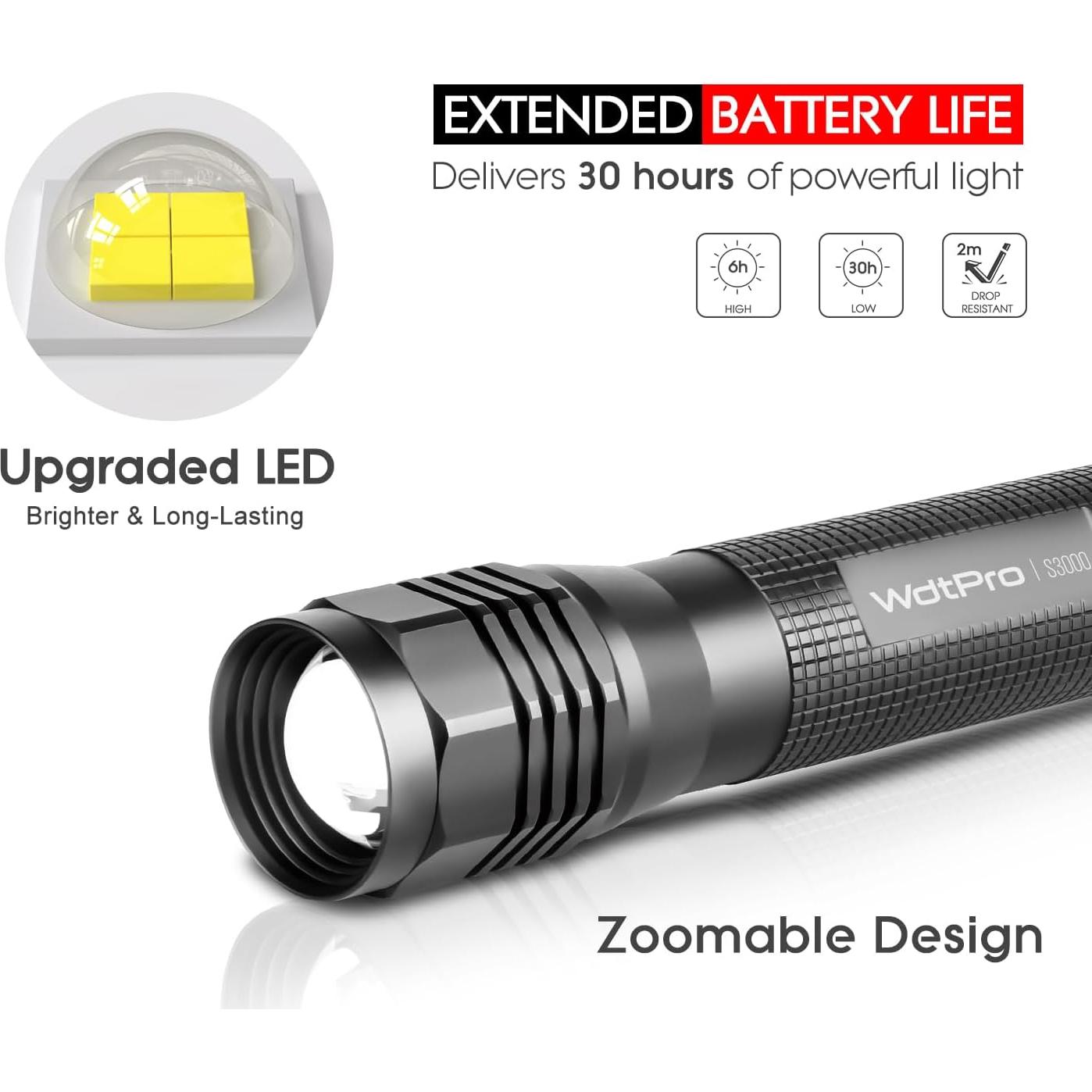 Linterna LED WdtPro S3000 1600 Lúmenes IP67 Zoomable