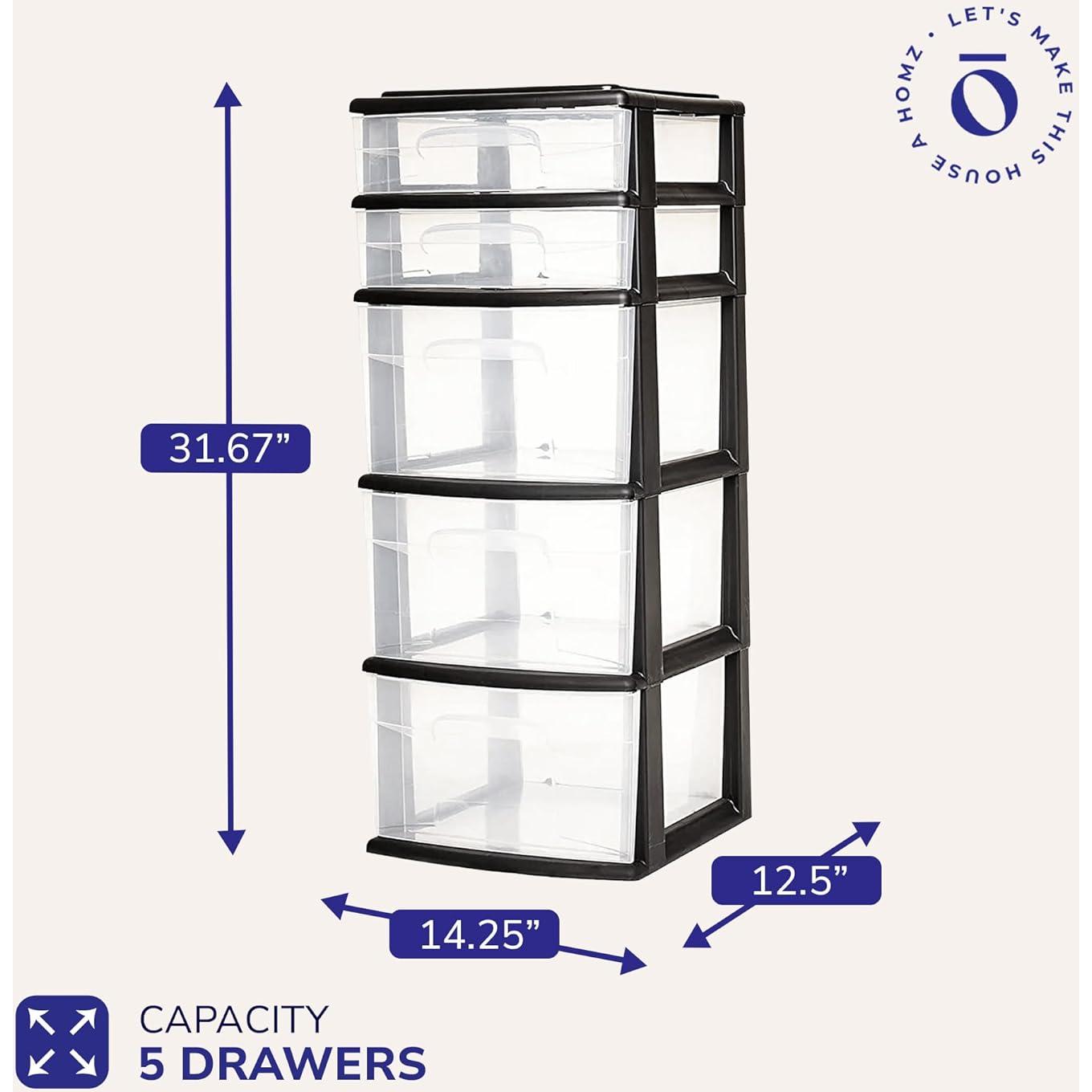 Torre de Cajones HOMZ 5 Niveles Organizador Plástico Negro