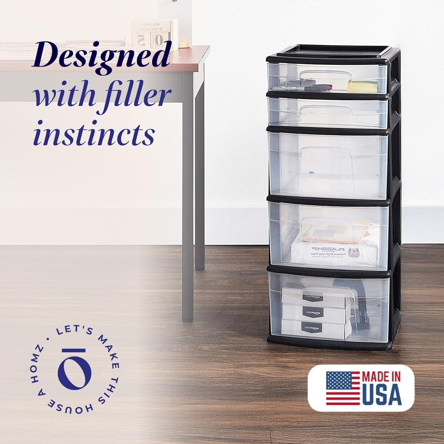 Torre de Cajones HOMZ 5 Niveles Organizador Plástico Negro