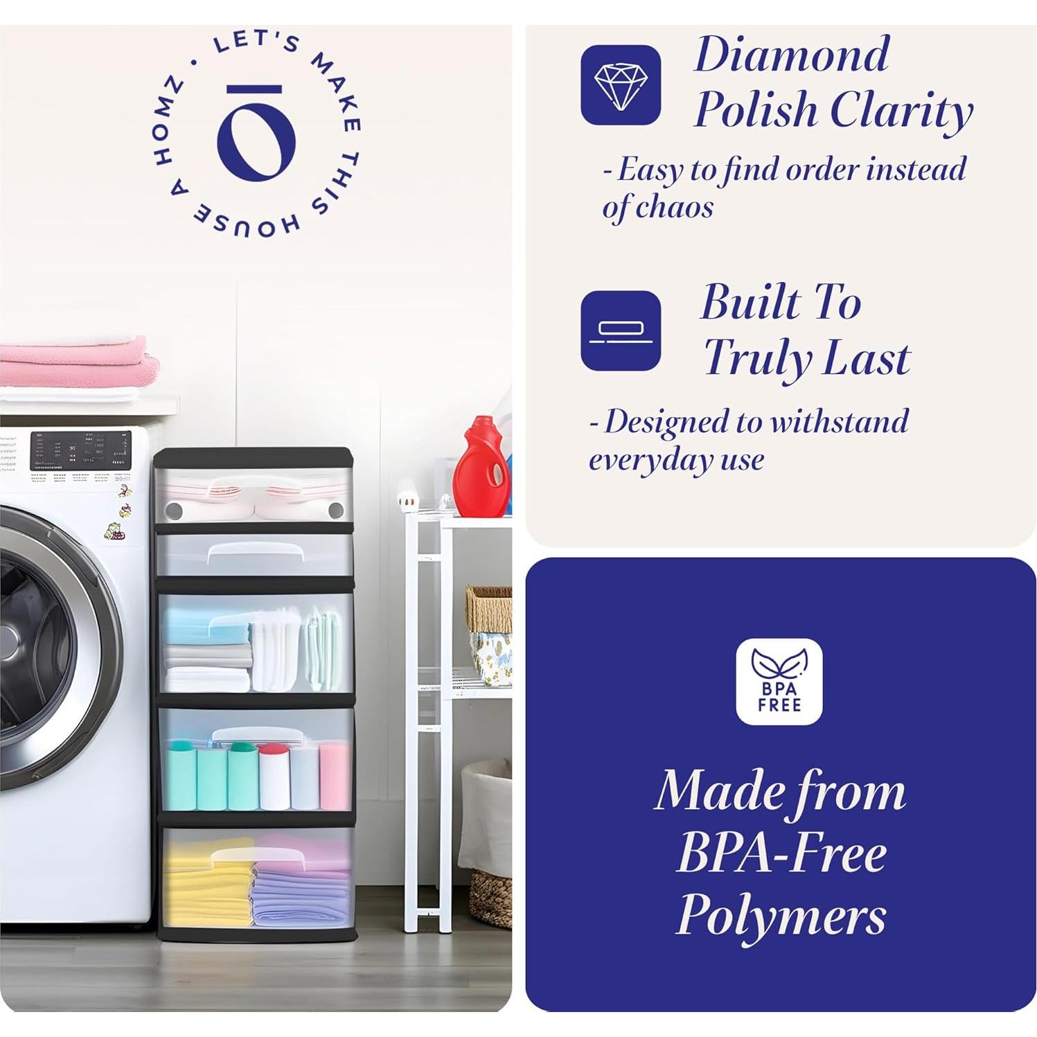 Torre de Cajones HOMZ 5 Niveles Organizador Plástico Negro