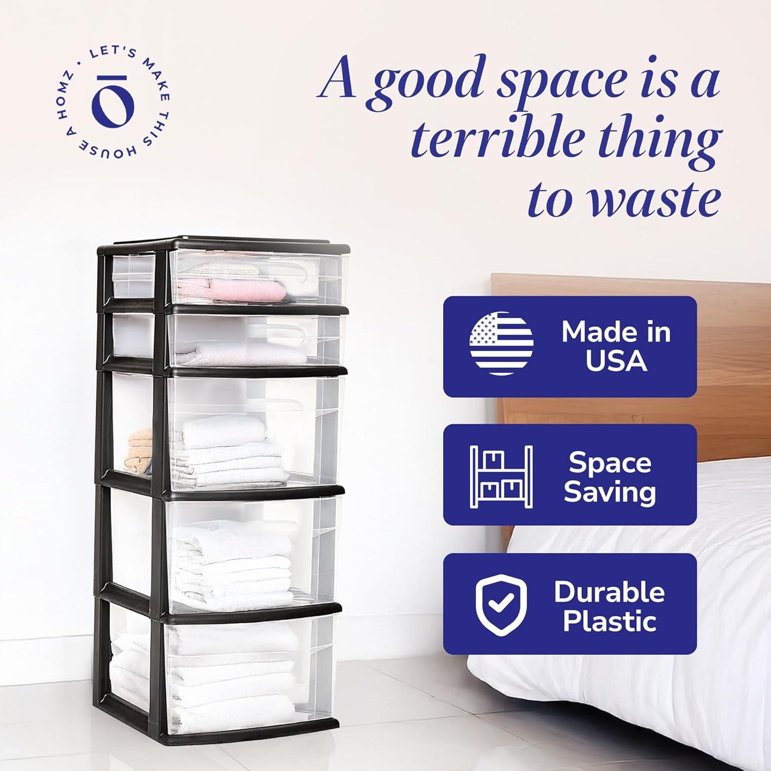 Torre de Cajones HOMZ 5 Niveles Organizador Plástico Negro