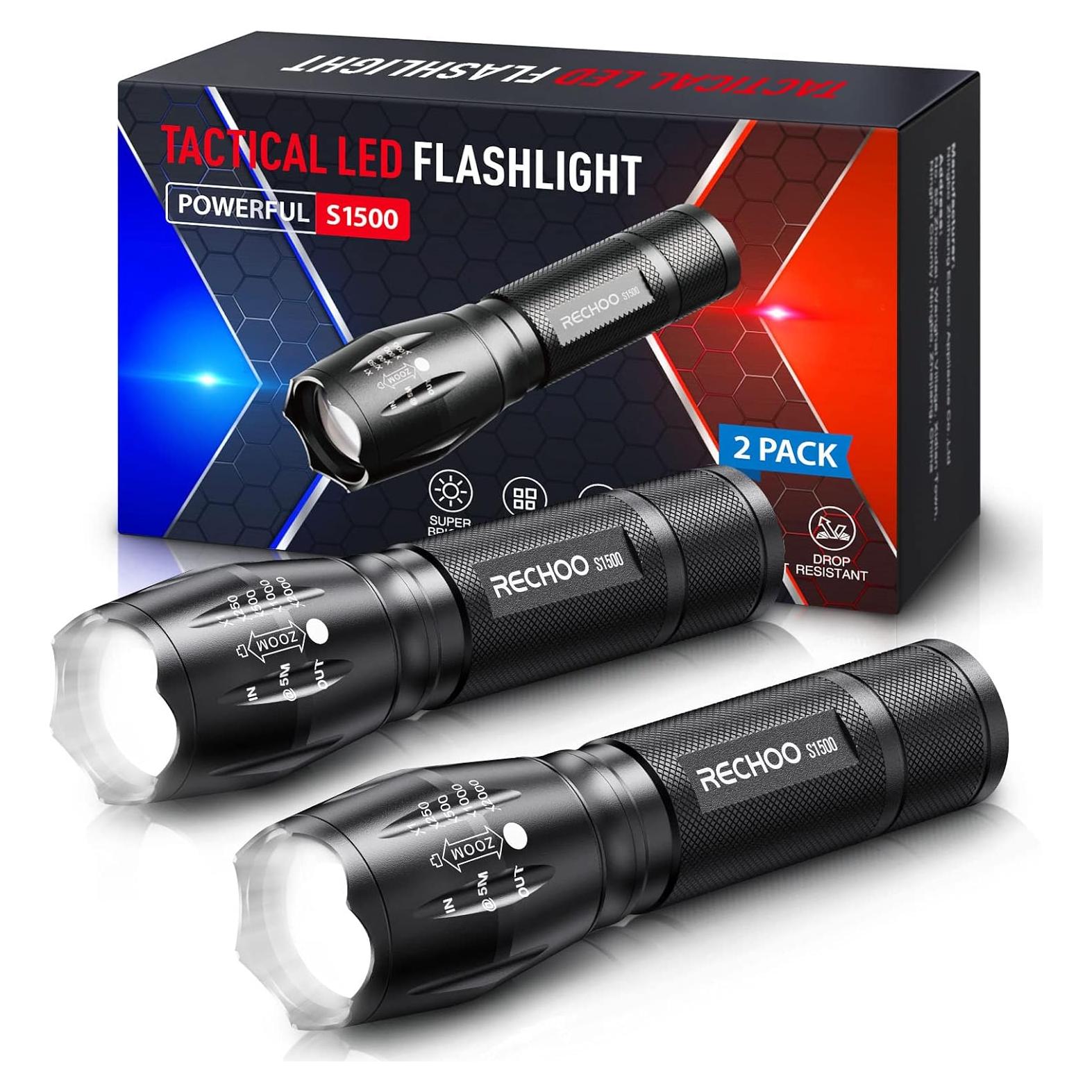 Linterna táctica RECHOO S1500 LED 1500 lúmenes 5 modos 2 paquetes