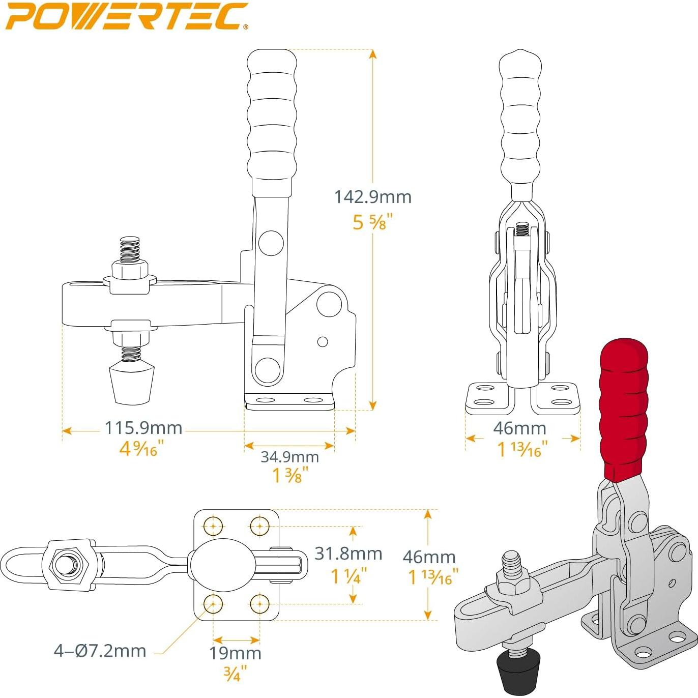 POWERTEC Abrazaderas de Palanca Horizontal y Vertical 227kg