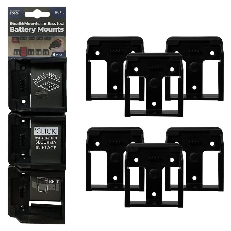 Soporte de Batería Bosch 18V StealthMounts - Paquete de 6, Negro