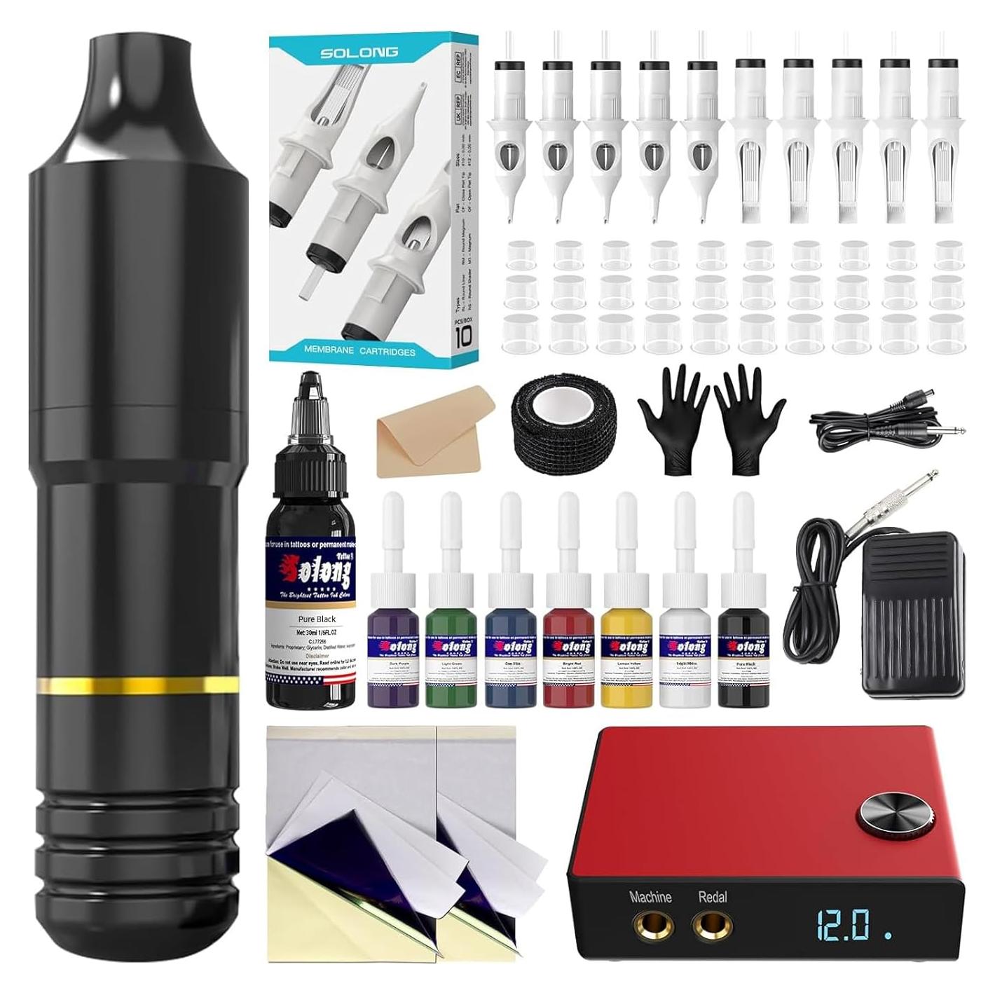 Kit Completo de Tatuaje Solong - Máquina Rotativa, 60 Piezas