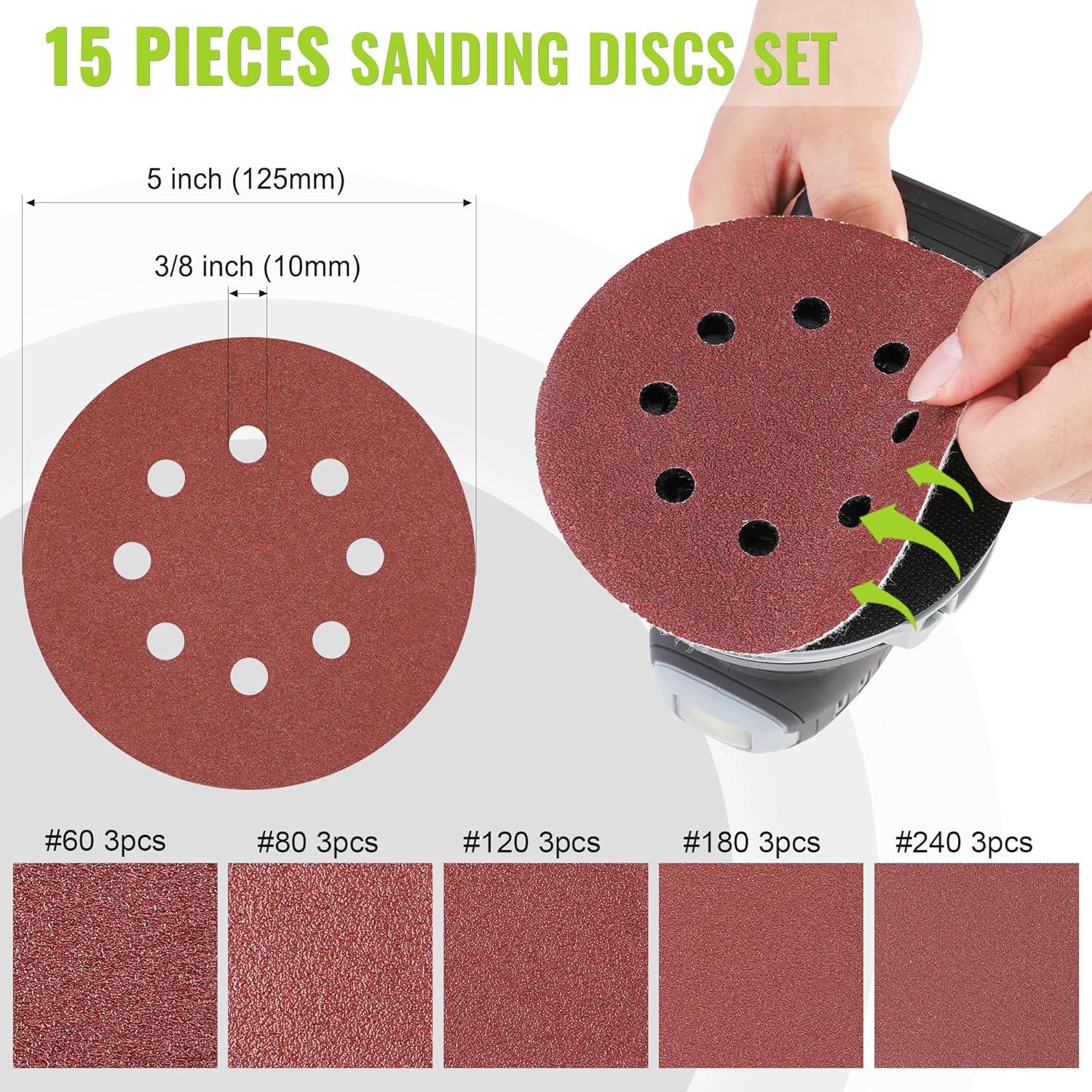 WORKPRO Cordless Random Orbital Sander Brushless 6 Variable Speeds 6000 to 12000 OPM, 20V 5in Electric Orbit Sander for Woodworking with Battery, Charger, Dust Collector, Tool Bag,15 Pcs Sanding Discs