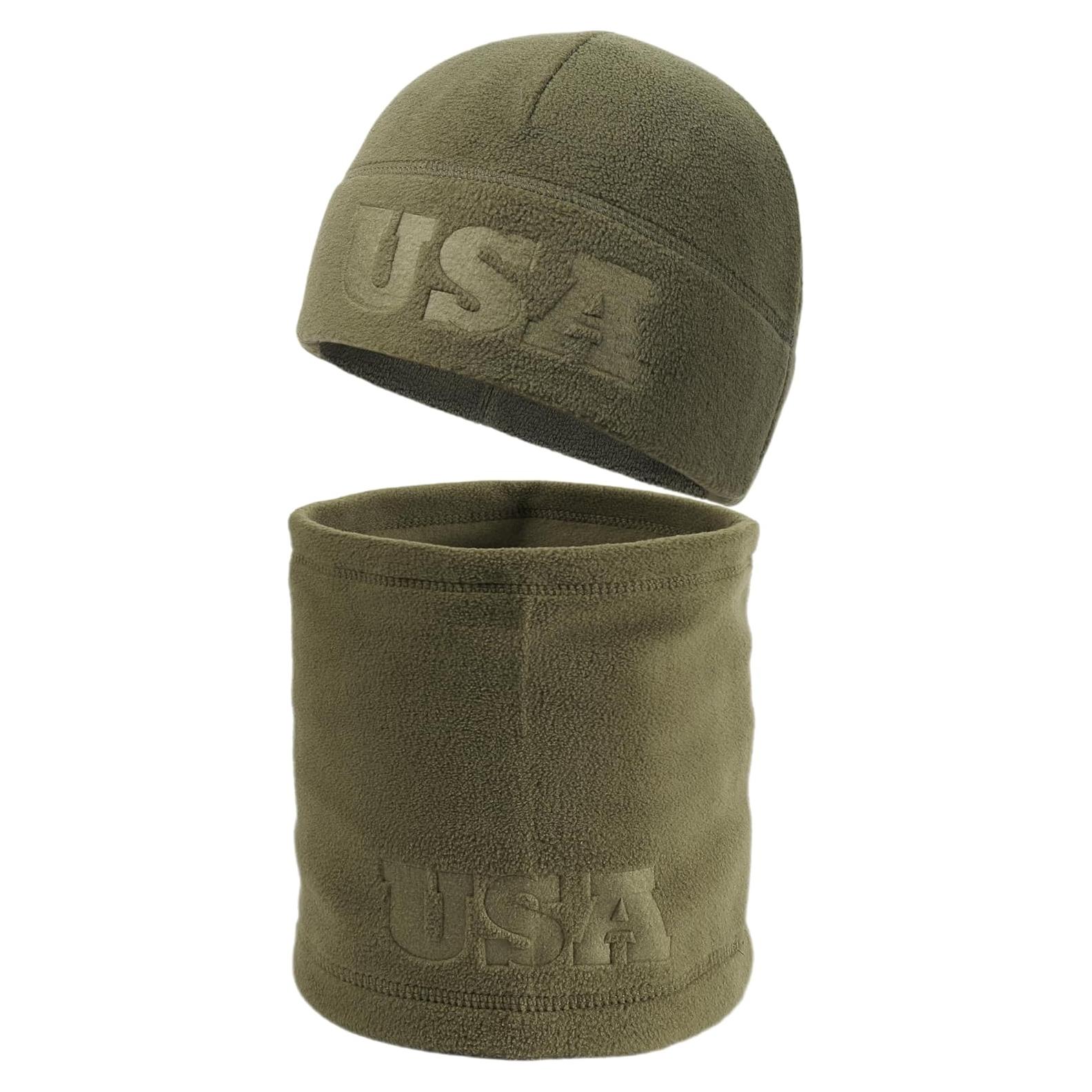 Conjunto Gorro y Cuello Gaiter Forro Polar Oliva Ejército