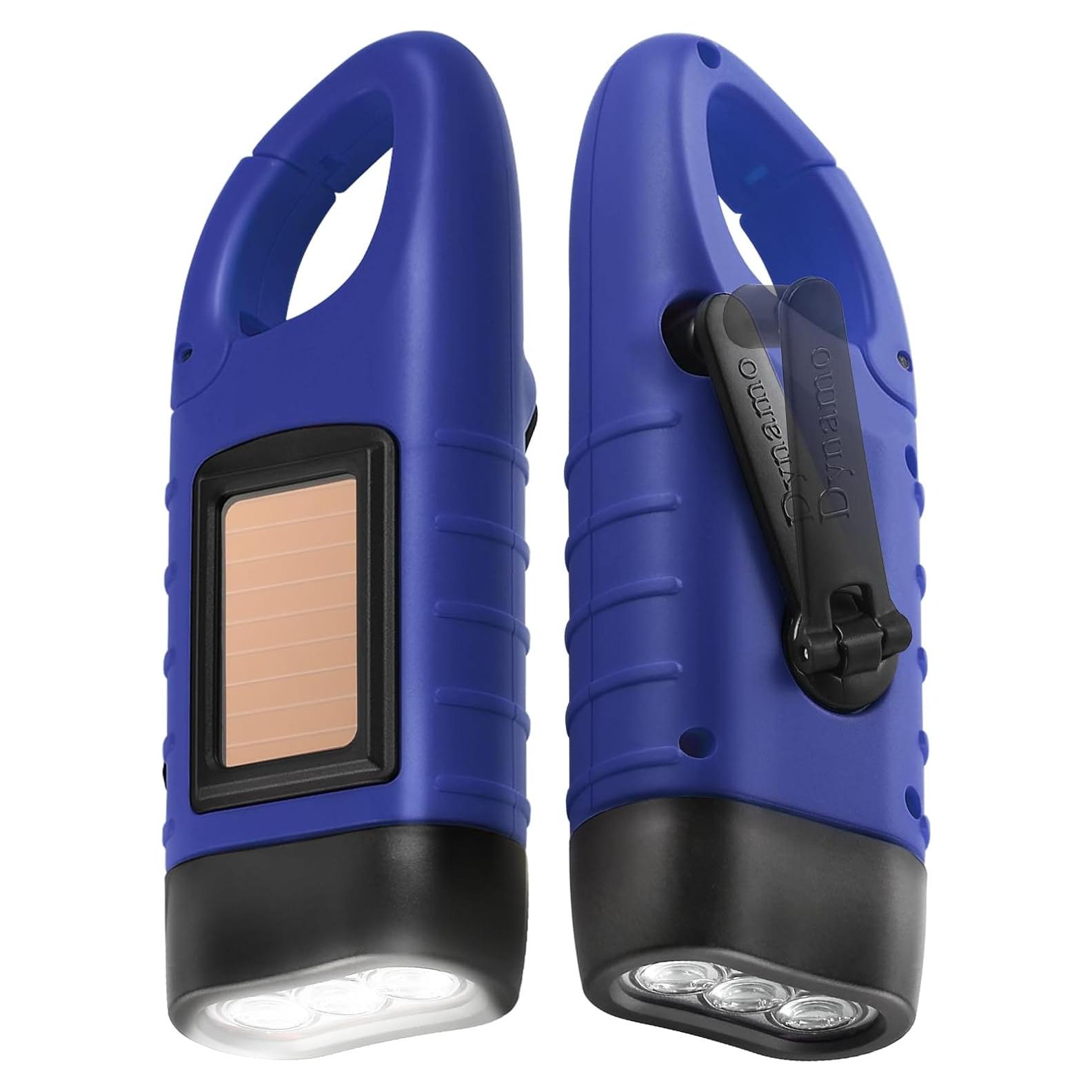 Simpeak 2-Pack Hand Crank Solar Powered LED Flashlight, Emergency Survival Flashlight with Dynamo Torch for Outdoor Sports (Blue)