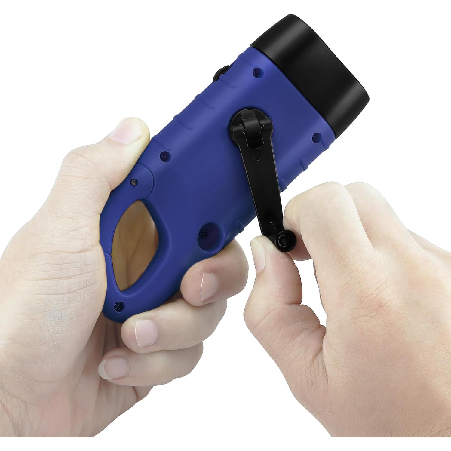 Simpeak 2-Pack Hand Crank Solar Powered LED Flashlight, Emergency Survival Flashlight with Dynamo Torch for Outdoor Sports (Blue)