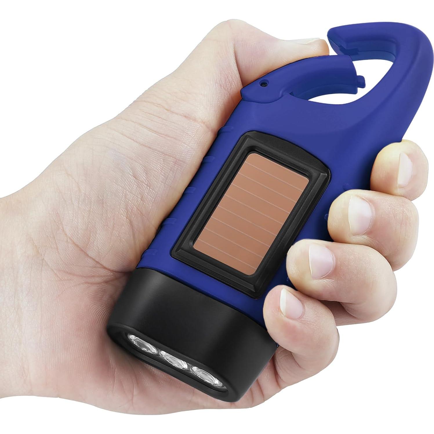 Simpeak 2-Pack Hand Crank Solar Powered LED Flashlight, Emergency Survival Flashlight with Dynamo Torch for Outdoor Sports (Blue)