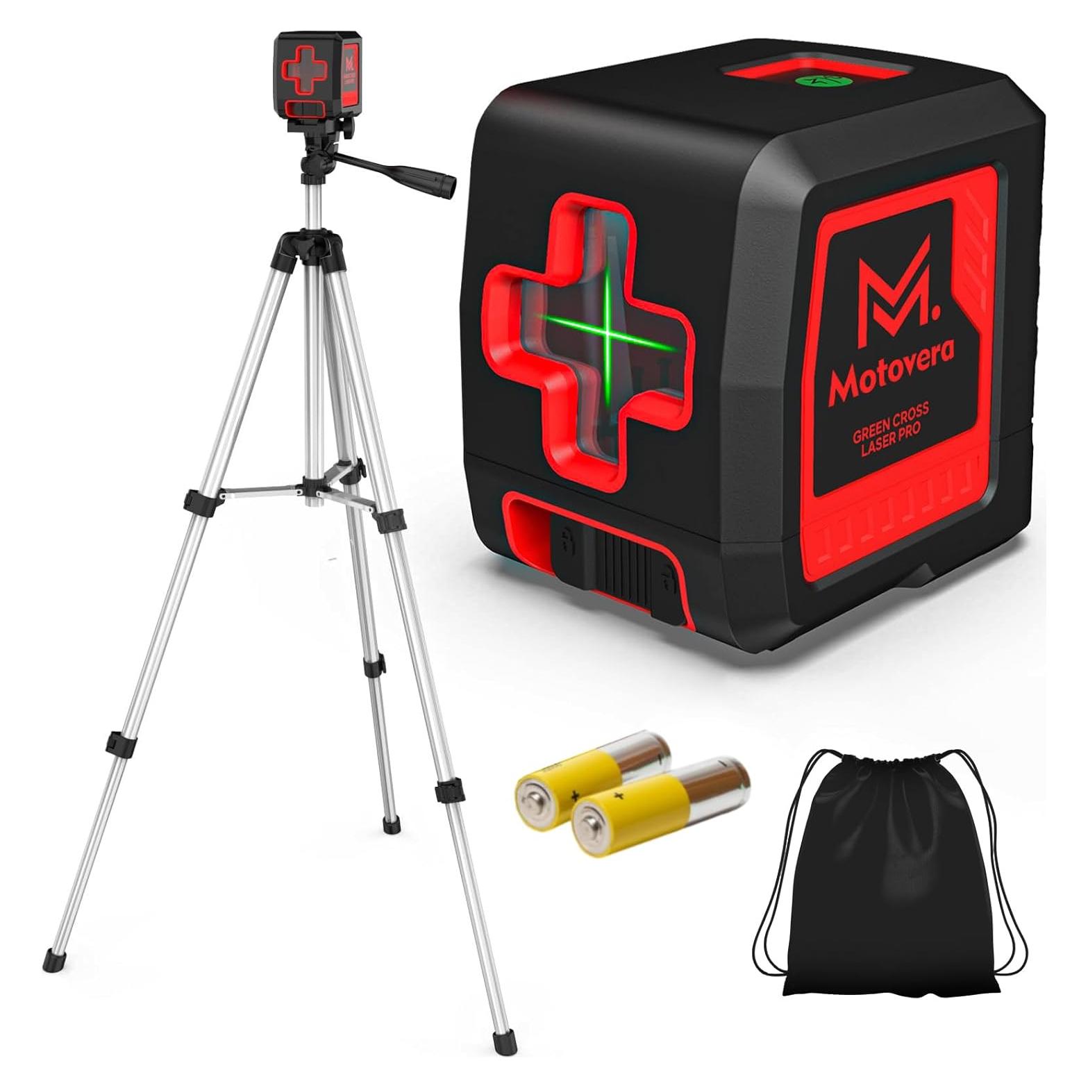 Nivel láser verde Motovera 30.48m con trípode y 4 brillos