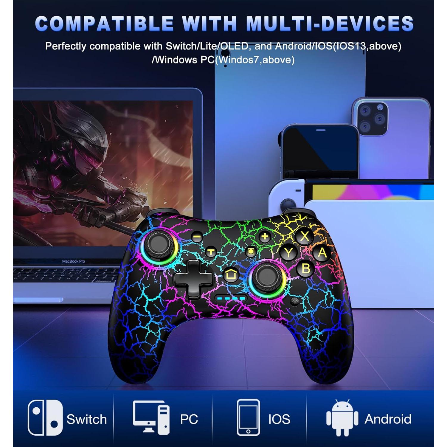 Controlador Pro Inalámbrico Gammeefy para Nintendo Switch - LED 9 Colores