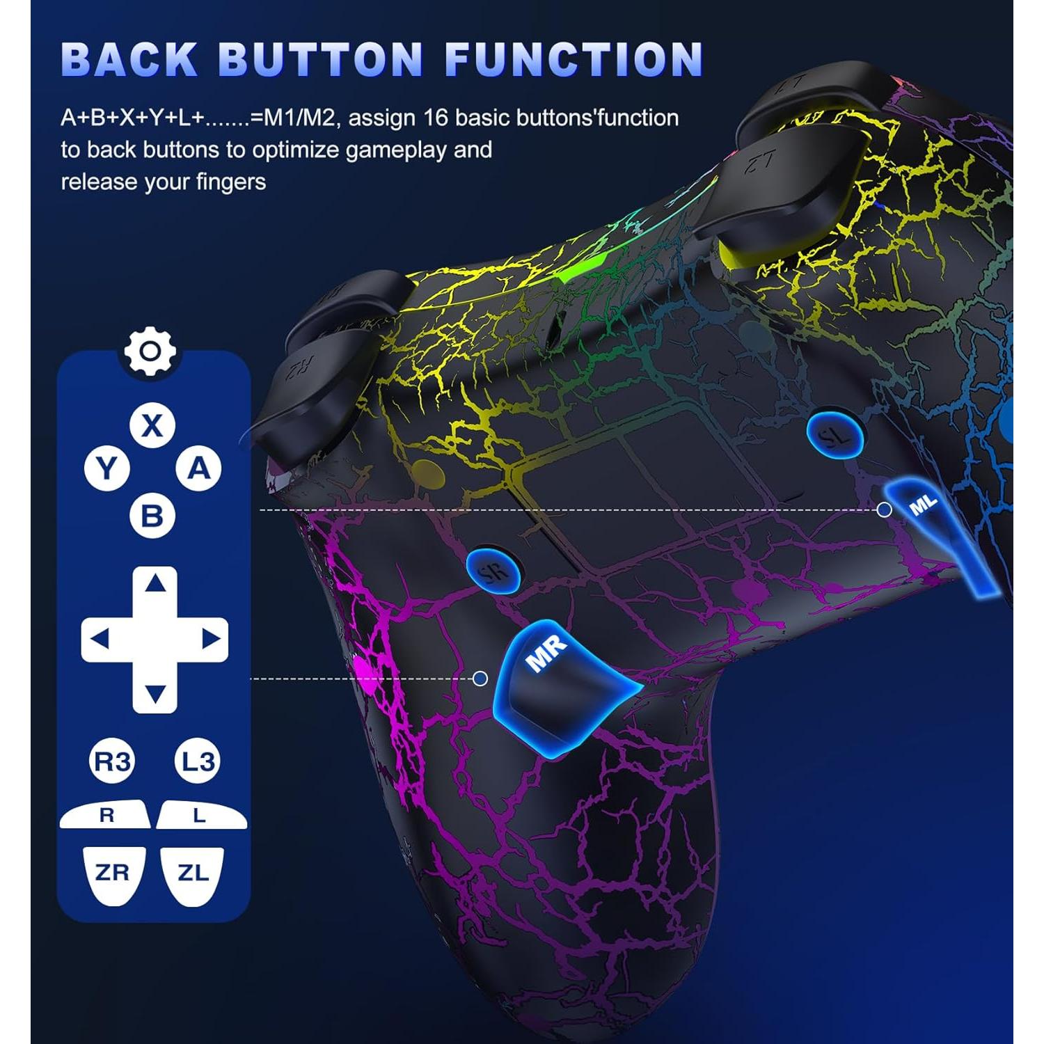 Controlador Pro Inalámbrico Gammeefy para Nintendo Switch - LED 9 Colores