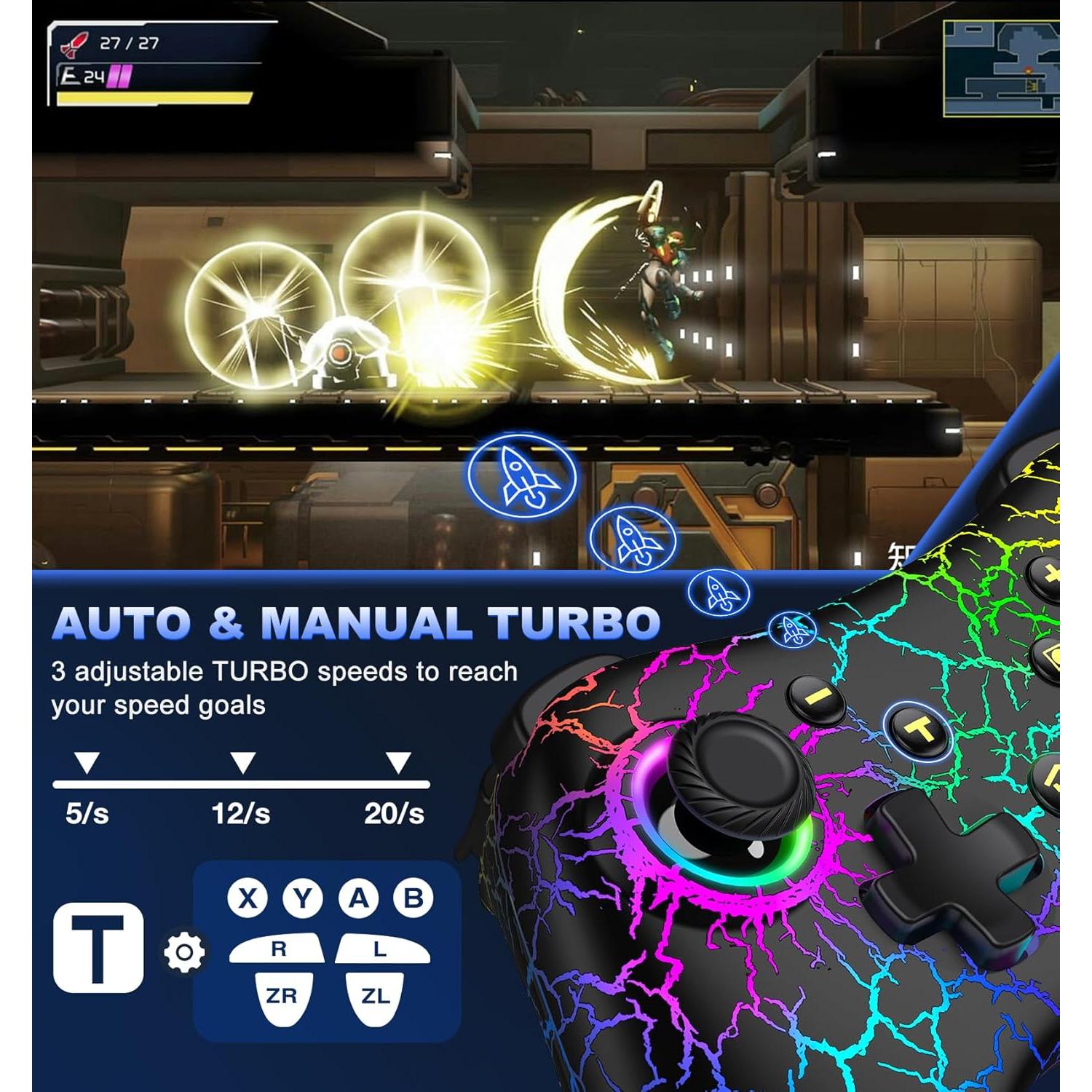 Controlador Pro Inalámbrico Gammeefy para Nintendo Switch - LED 9 Colores