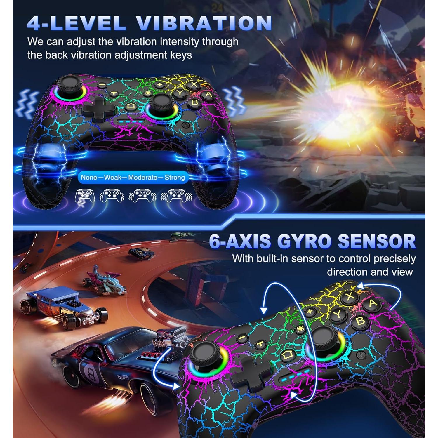 Controlador Pro Inalámbrico Gammeefy para Nintendo Switch - LED 9 Colores