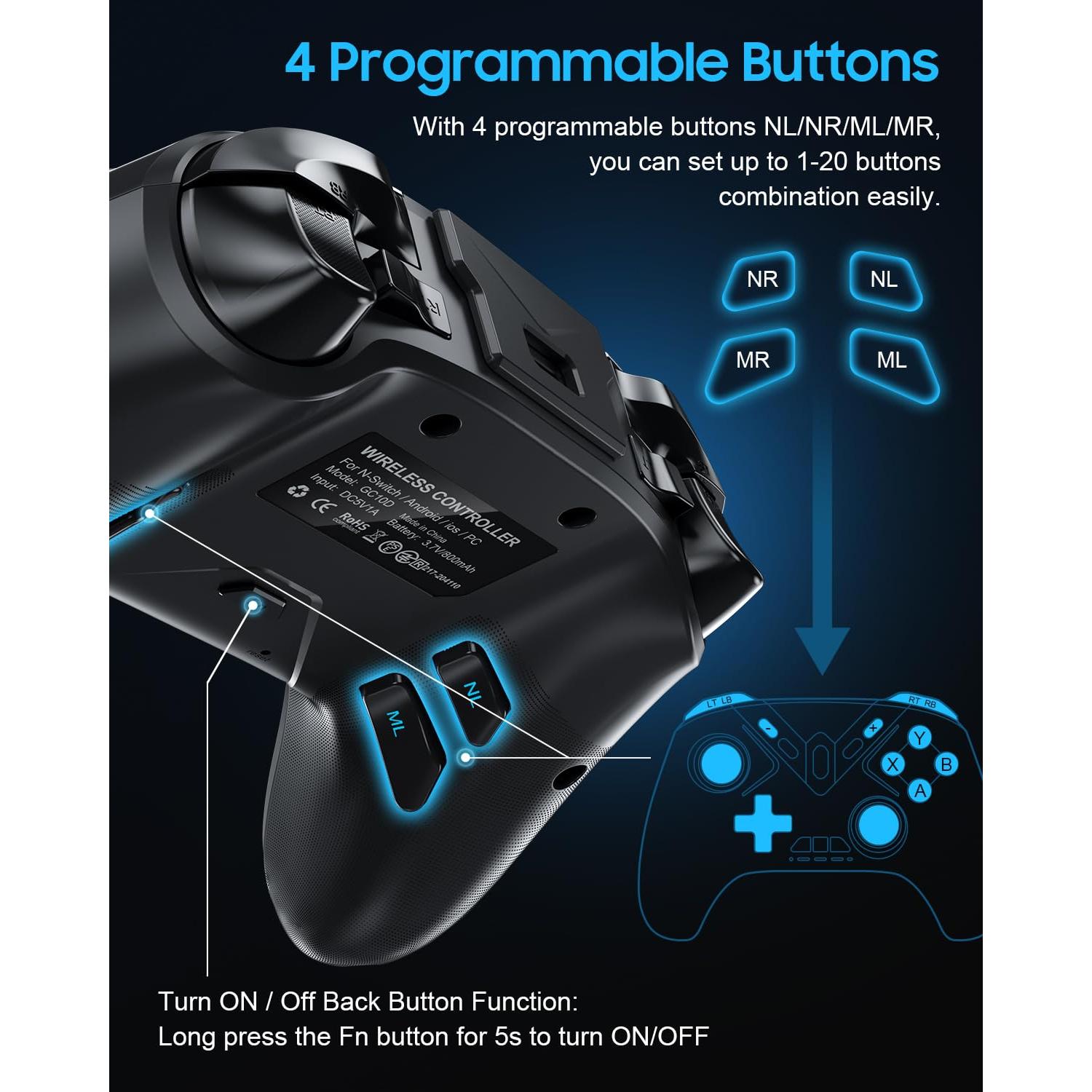 Controlador Inalámbrico Bluetooth YIONON con Efecto Hall y Joysticks