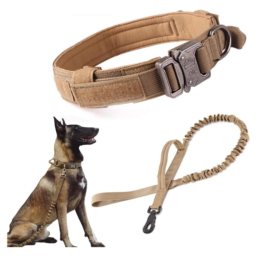Collar y Correa Táctica para Perros Xqpetlihai Marrón Grande