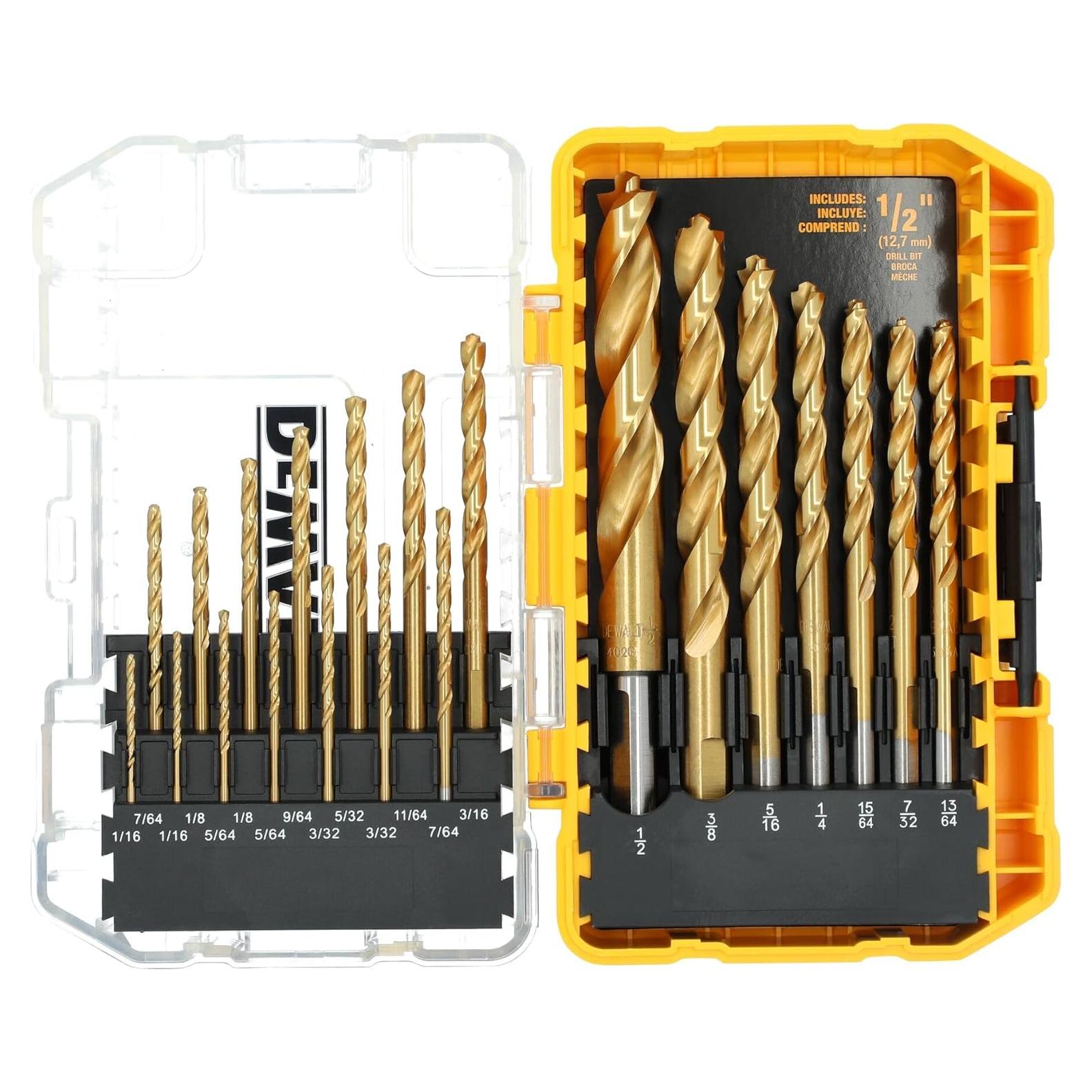 Juego de Brocas DEWALT 21 Piezas Nitruro de Titanio Punta Piloto