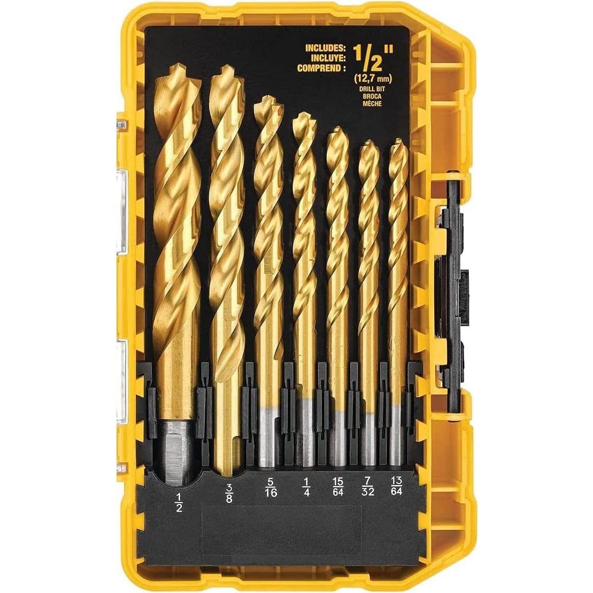 Juego de Brocas DEWALT 21 Piezas Nitruro de Titanio Punta Piloto