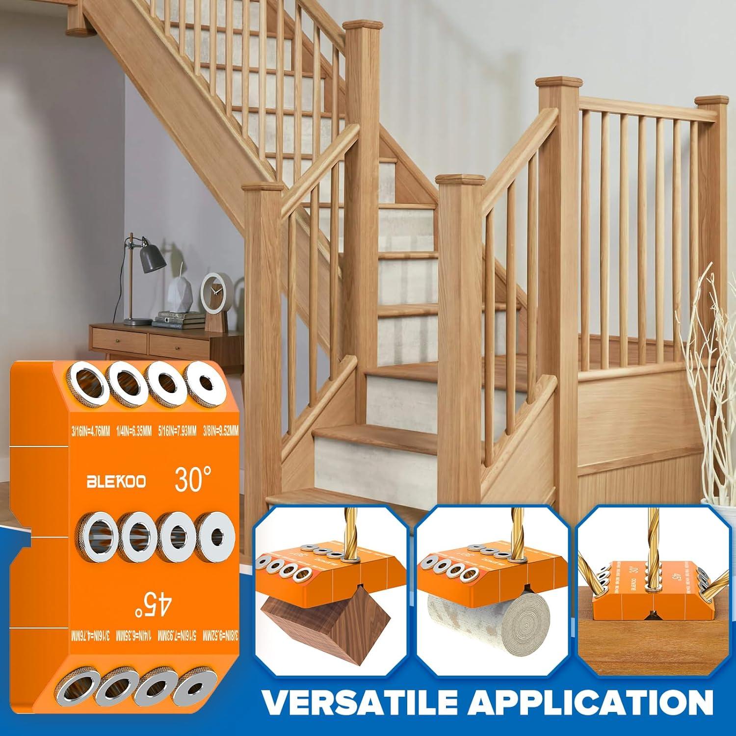 Plantilla de Taladro en Ángulo BLEKOO Naranja con 4 Brocas