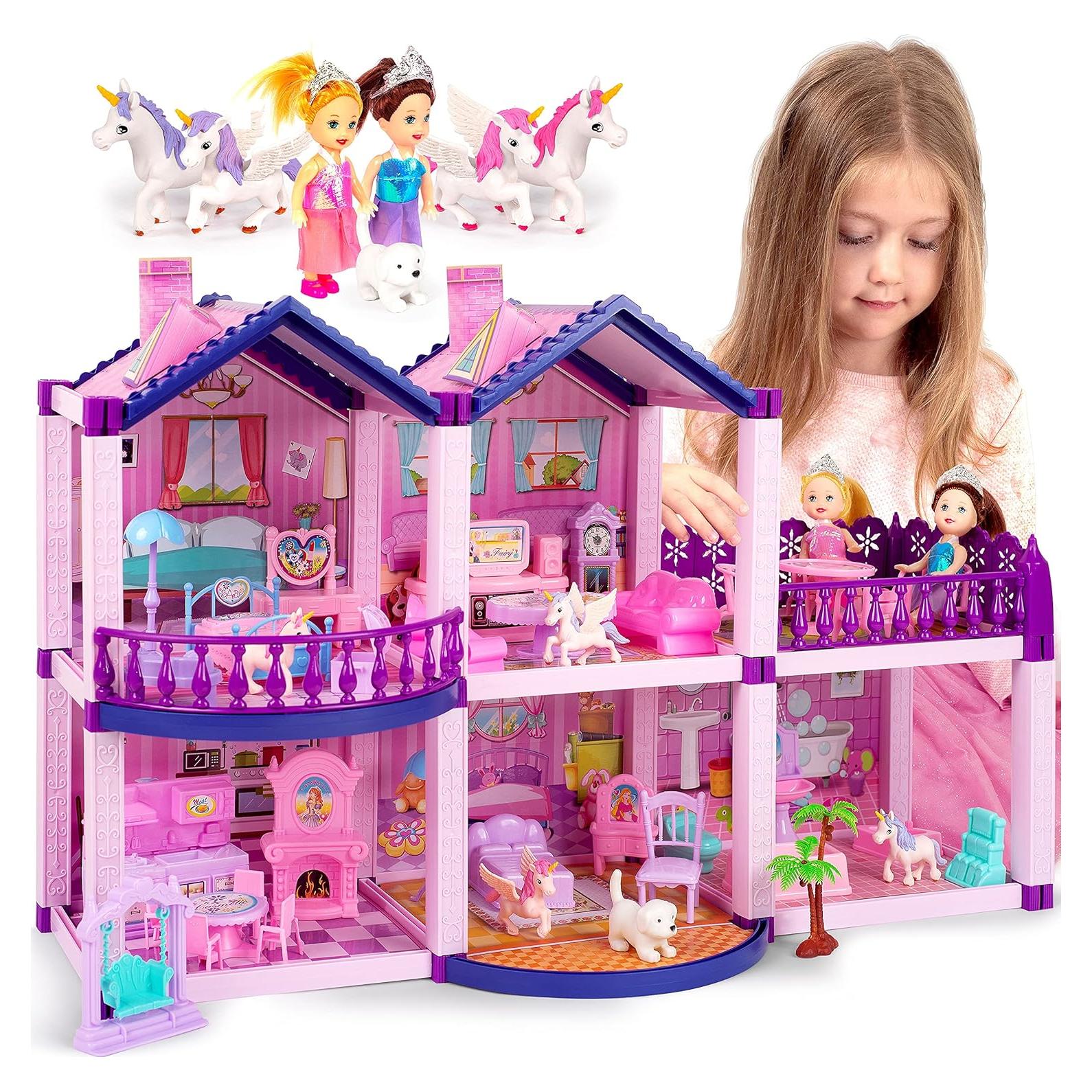 Casa de Muñecas TOMLEON con 2 Princesas y Muebles