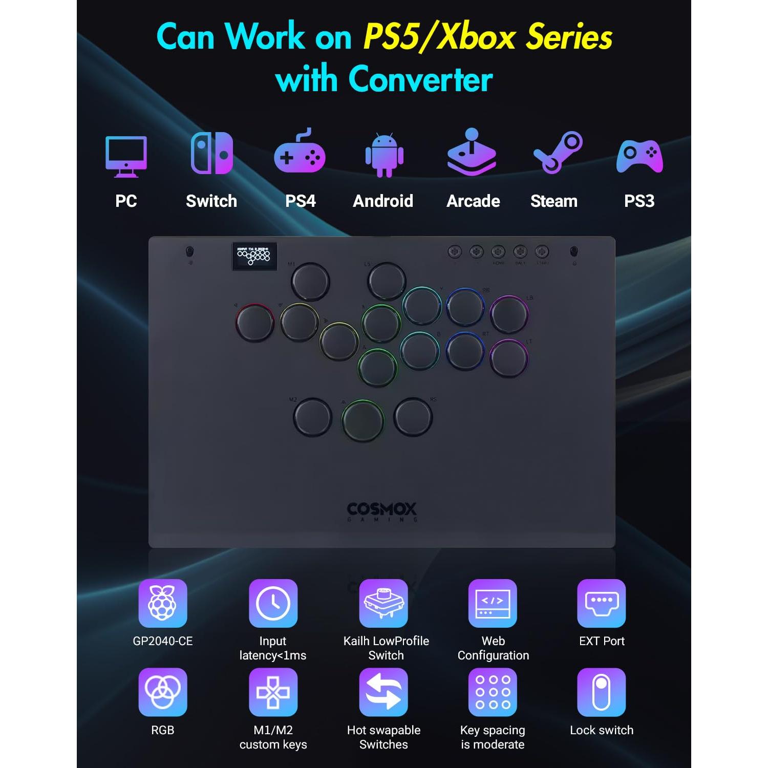 Controlador Arcade Sehawei M Ultra - Aluminio RGB para PC/PS4/Switch