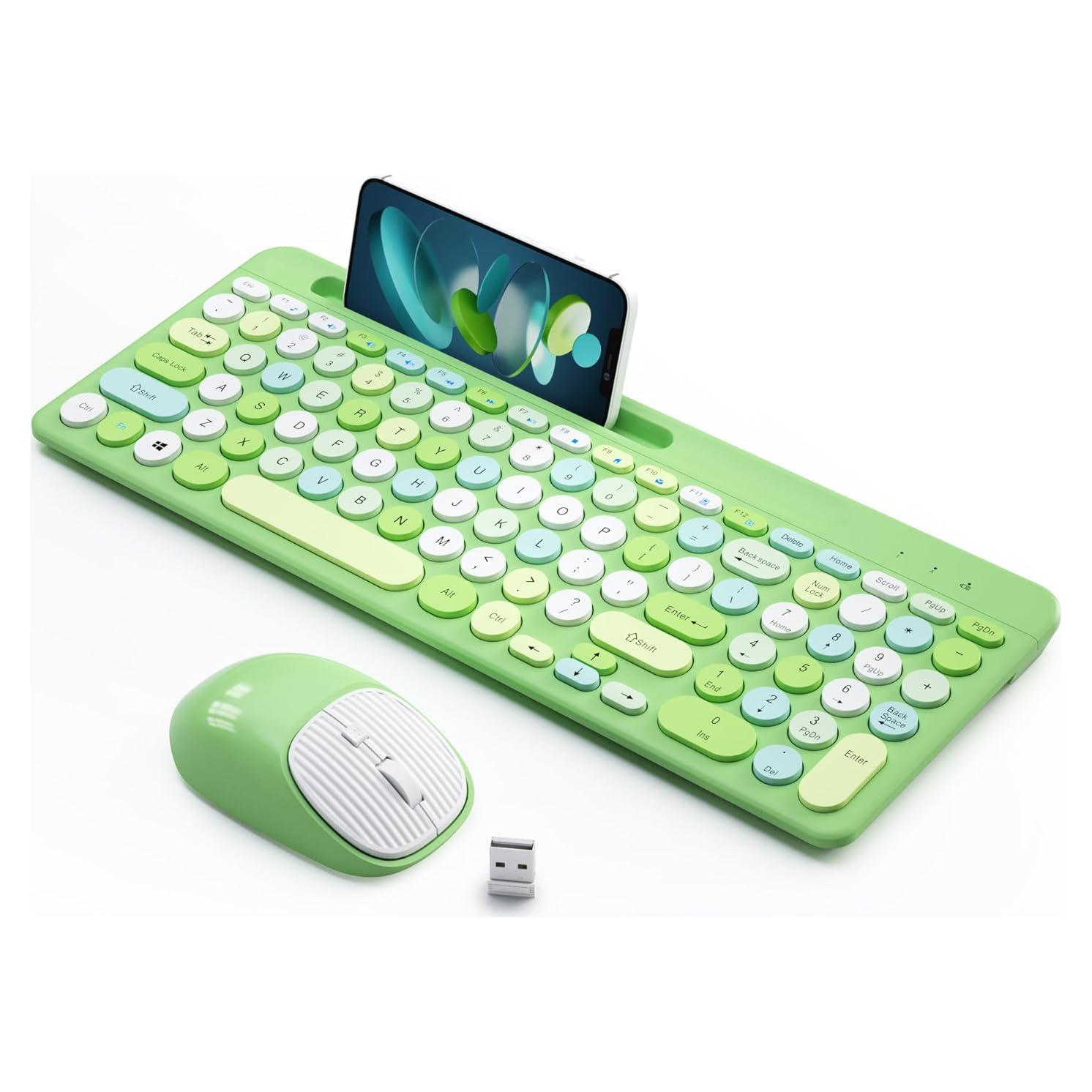 Combo Teclado y Ratón Inalámbrico XISOGUU Verde Colorido