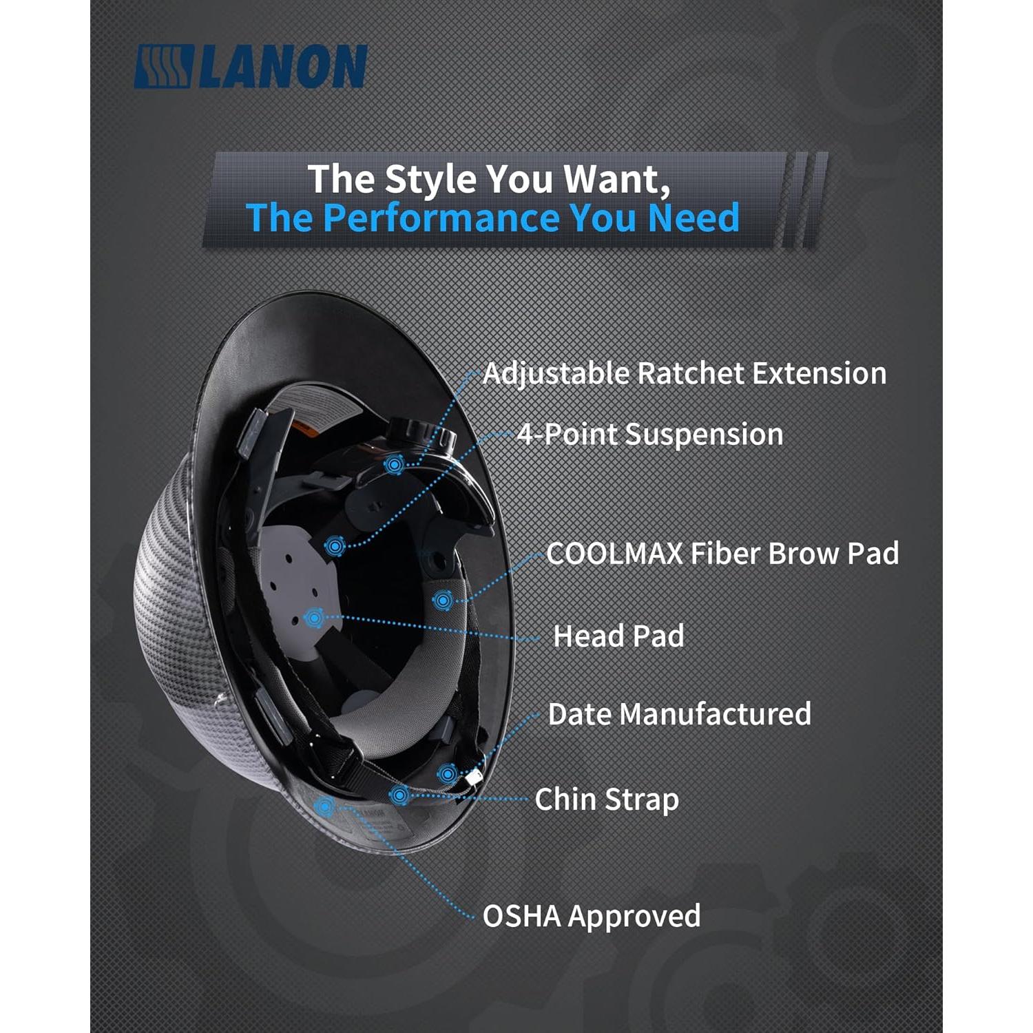 Casco de Seguridad LANON Gris Carbón FRP Ajustable