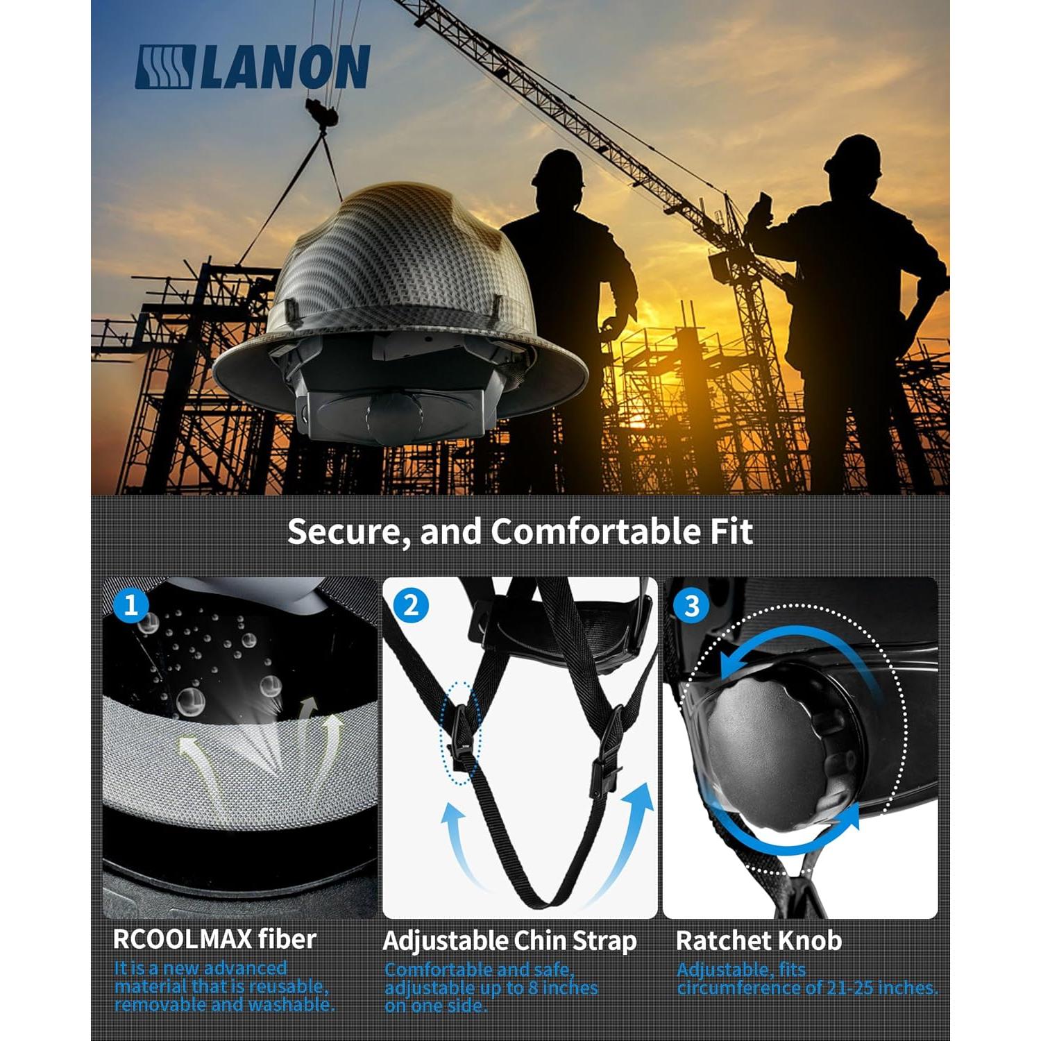 Casco de Seguridad LANON Gris Carbón FRP Ajustable