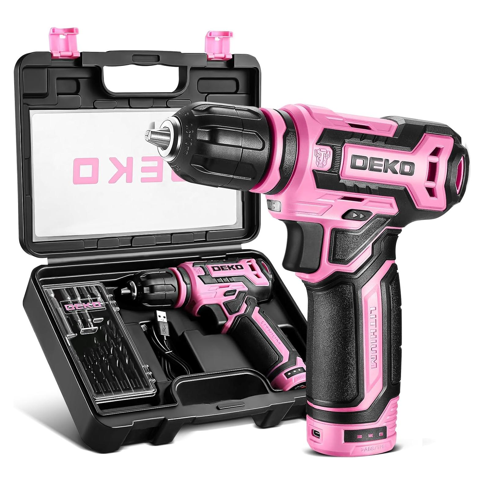 Taladro Inalámbrico DEKOPRO 12V Rosa 800RPM con Accesorios