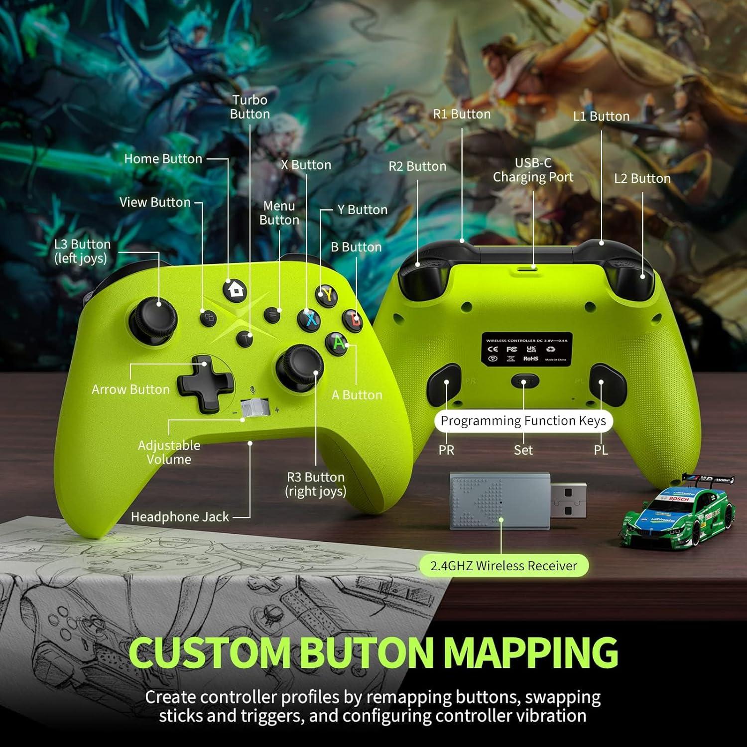 Controlador Inalámbrico Verde Nonbliep para Xbox Series X/S y PC