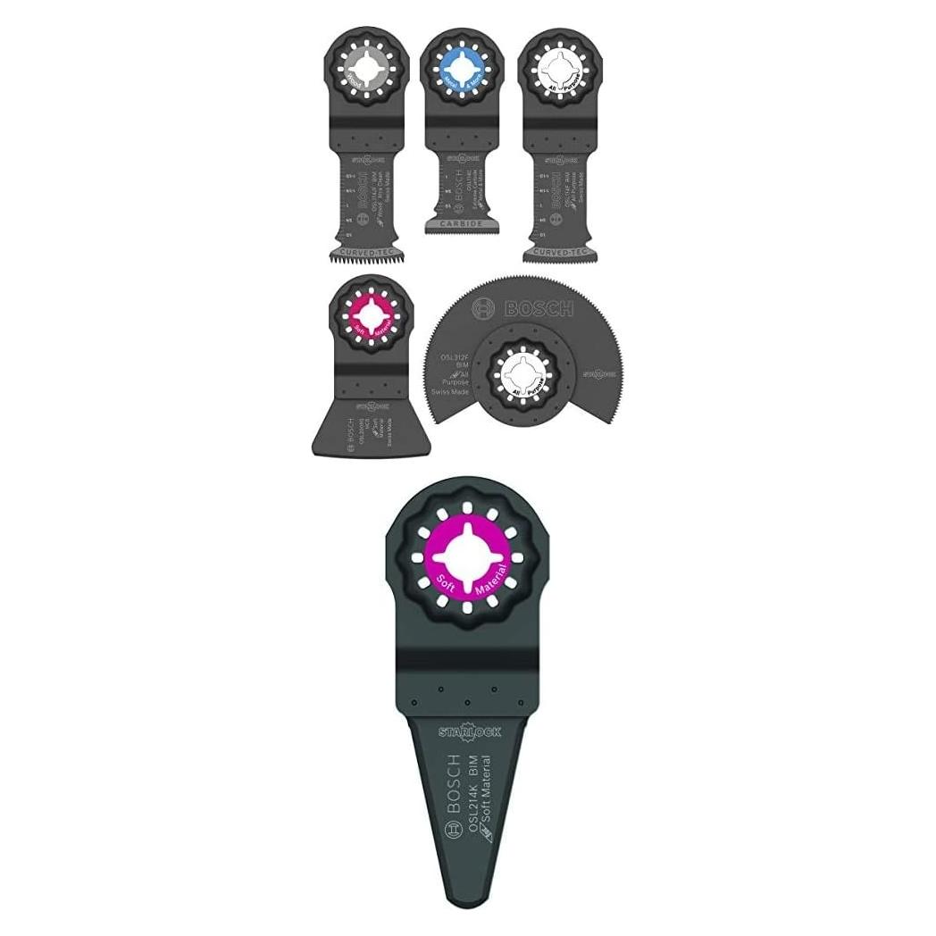 Bosch Starlock Oscillating Tool Blade Set with Case, Multitool Acc Kit for Wood, All Purpose/Multi-Material,Drywall,Metal and Multi Tool Scraper for Sealant and Caulk Removal, Bundle (6-Pieces)