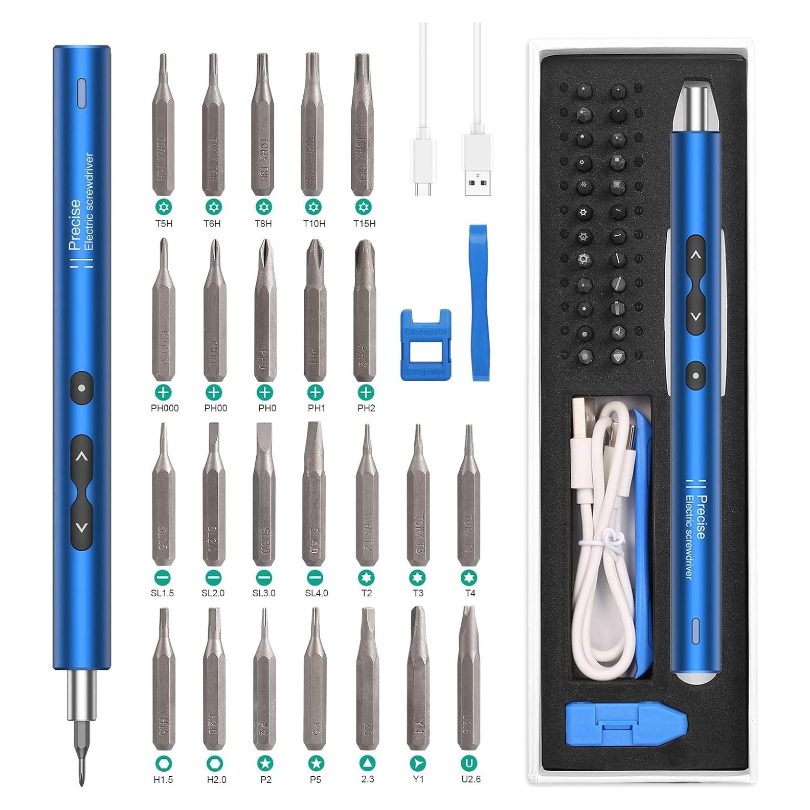 Destornillador Eléctrico ORIA 28 en 1 Recargable USB Tipo-C Azul