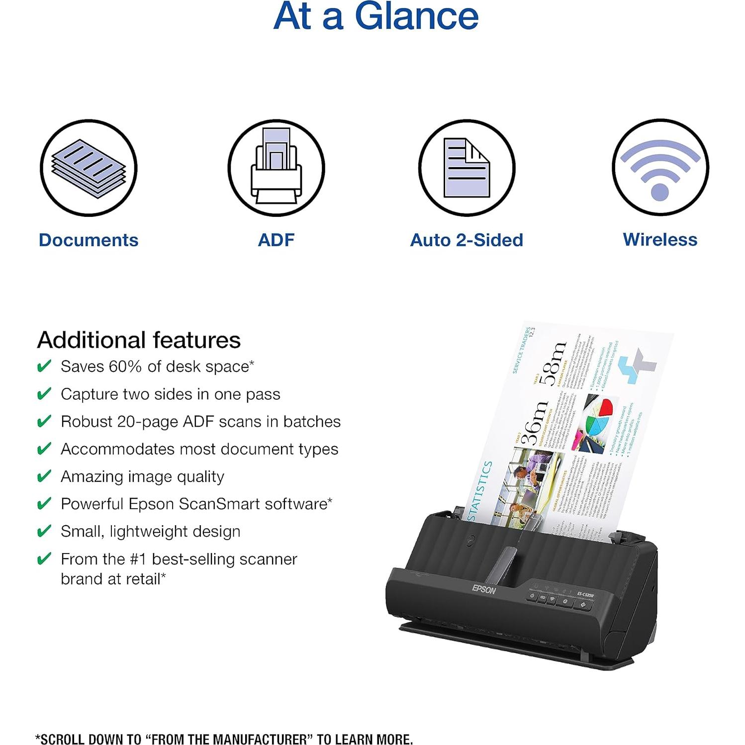 Escáner de Documentos Inalámbrico Epson WorkForce ES-C320W