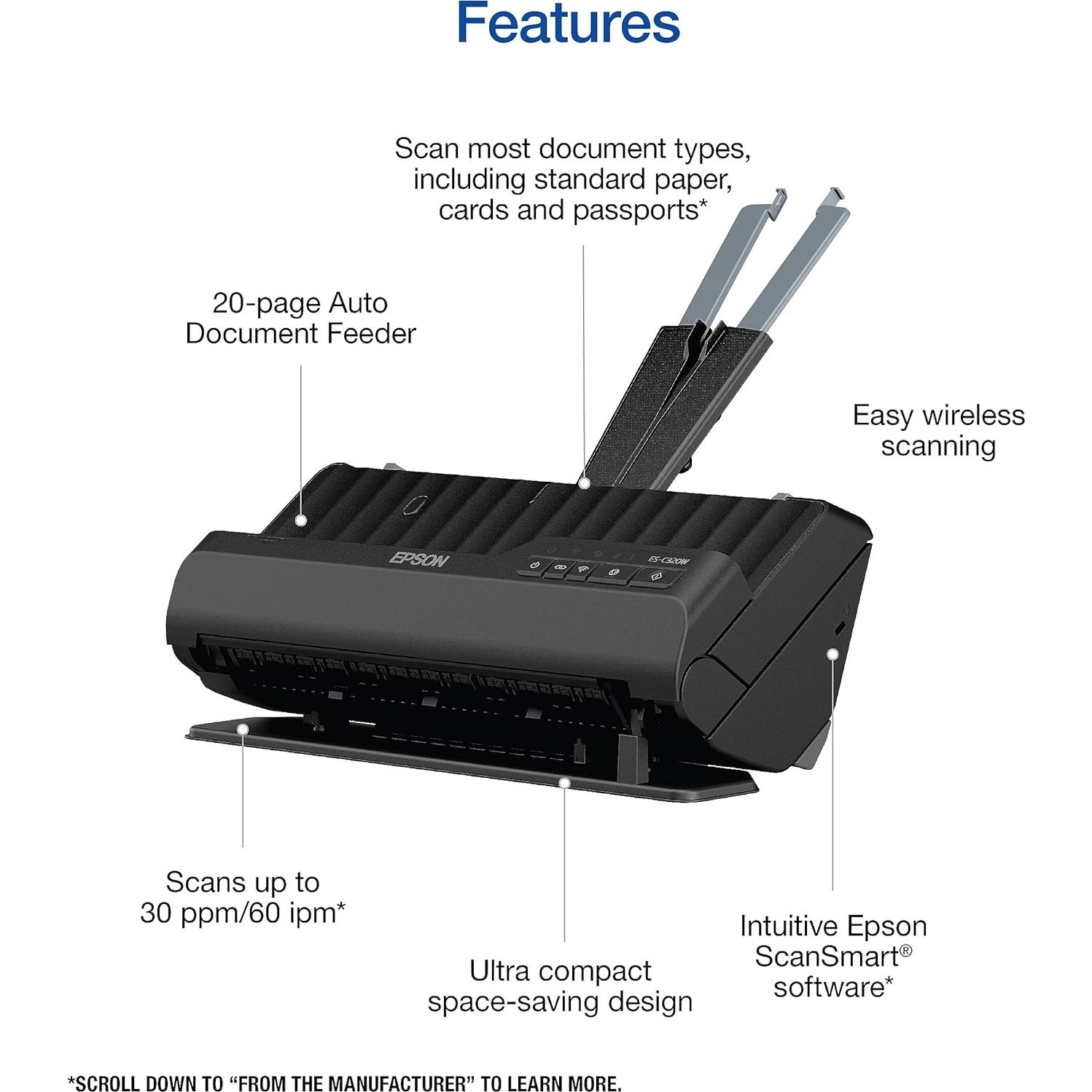 Escáner de Documentos Inalámbrico Epson WorkForce ES-C320W