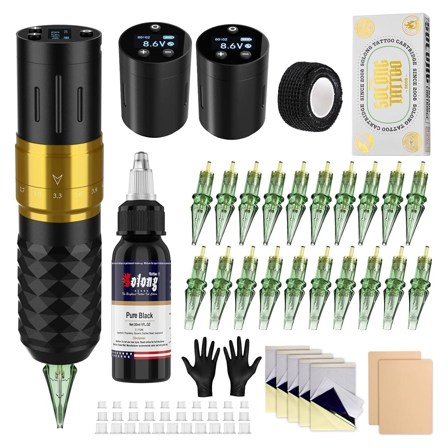 Kit de Tatuaje Inalámbrico Solong E75 con 2 Baterías 6500Rpm