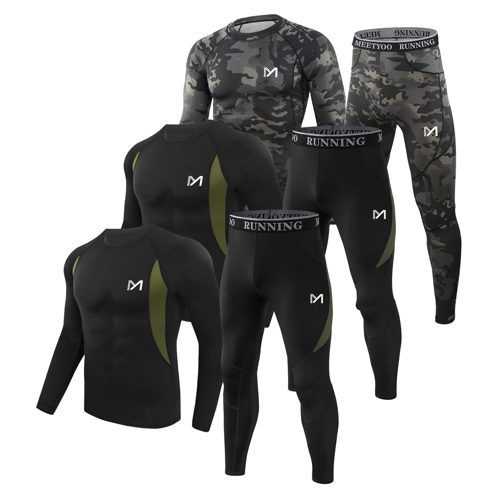 Ropa Interior Térmica MEETYOO Conjunto Mediano Negro Camuflaje