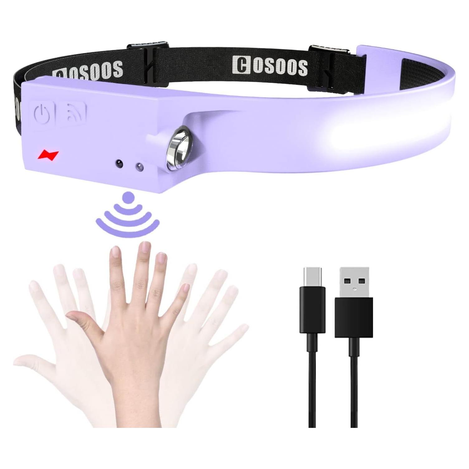 Linterna Frontal LED COSOOS 1000 Lúmenes Recargable Morada