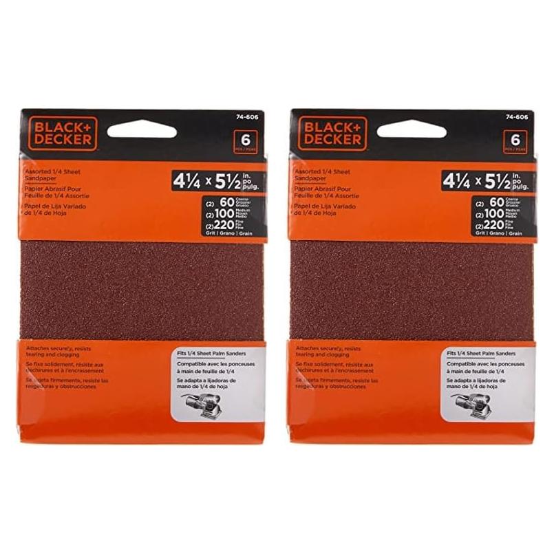 Papel de Lija BLACK+DECKER 1/4 Pulgada Grano Óxido Aluminio 12 Pzas