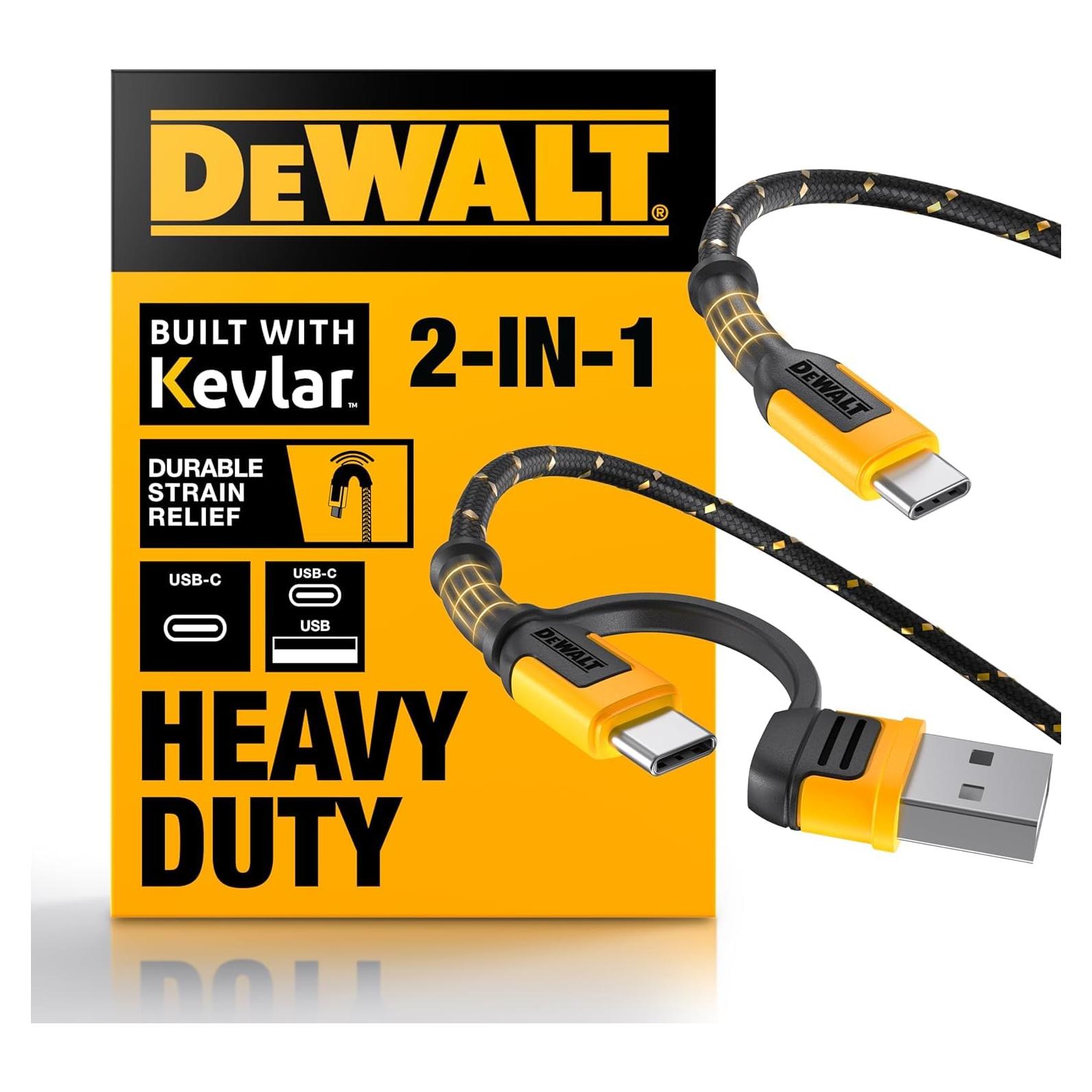 Cable de Carga 2 en 1 DEWALT USB-C 1.22m Carga Rápida 60W