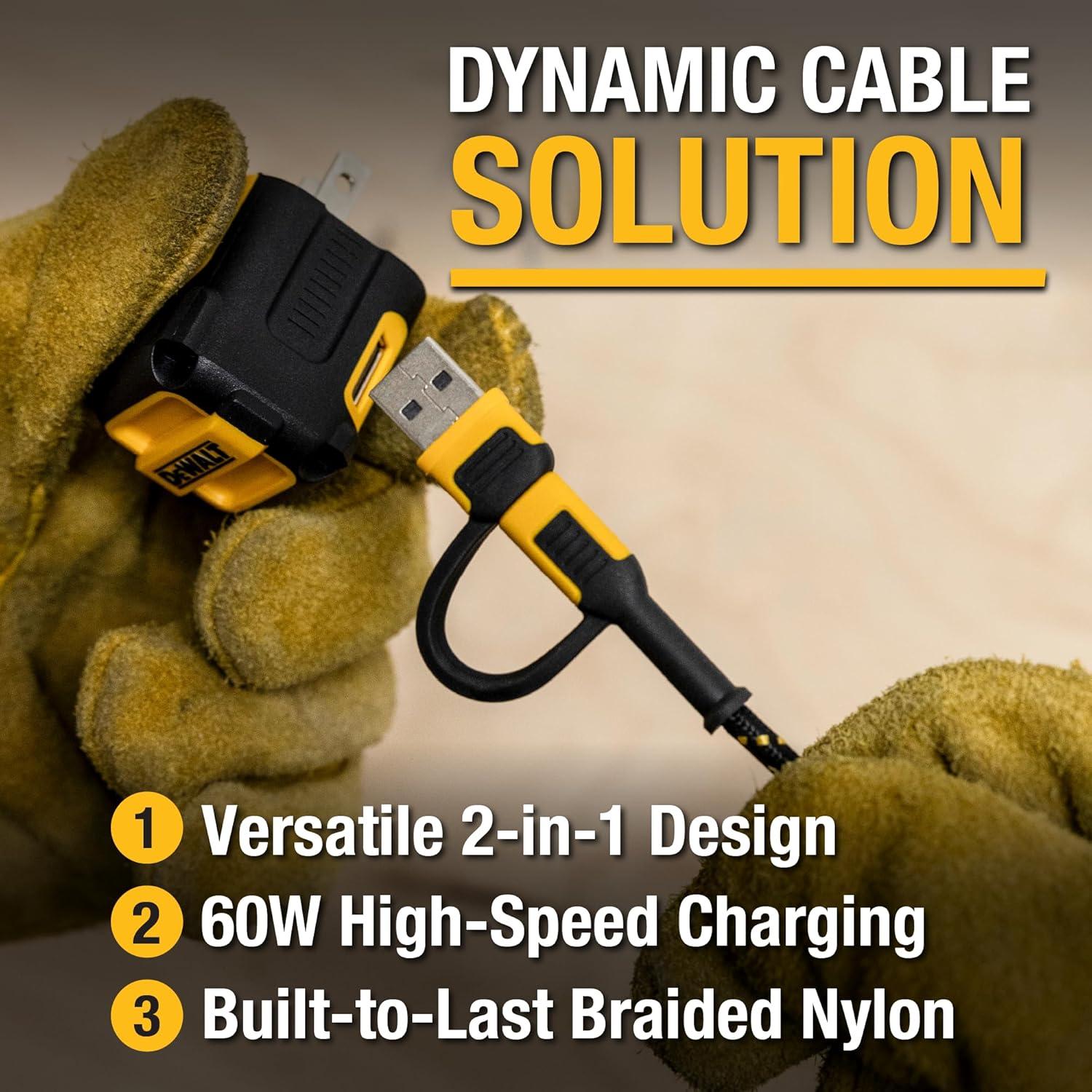 Cable de Carga 2 en 1 DEWALT USB-C 1.22m Carga Rápida 60W