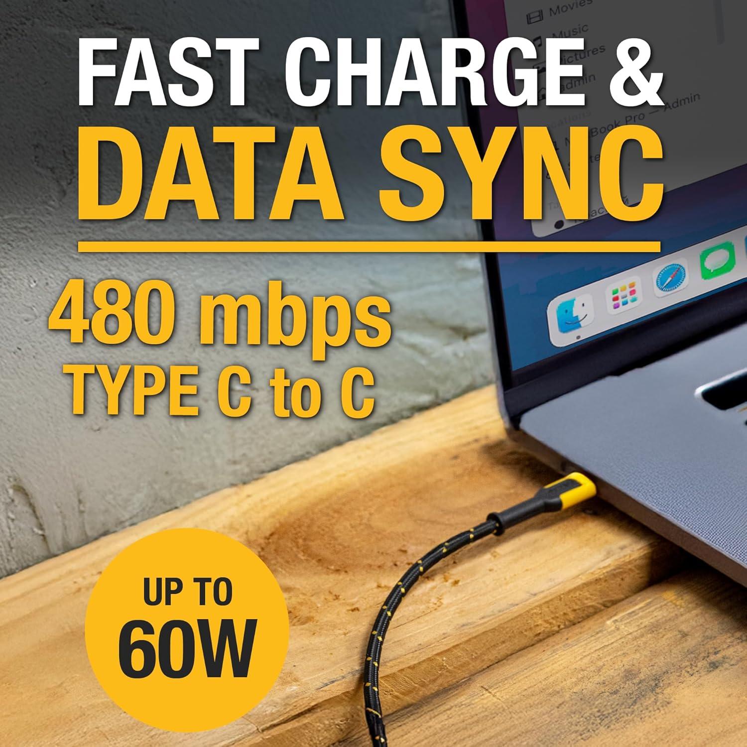 Cable de Carga 2 en 1 DEWALT USB-C 1.22m Carga Rápida 60W