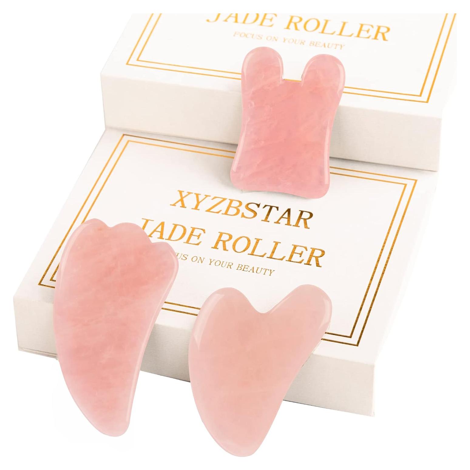 Juego de Herramientas Gua Sha Facial 3 Piezas Cuarzo Rosa