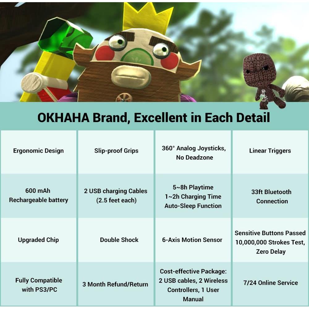 Controlador Inalámbrico OKHAHA para PS3 Doble Shock 3 Negro
